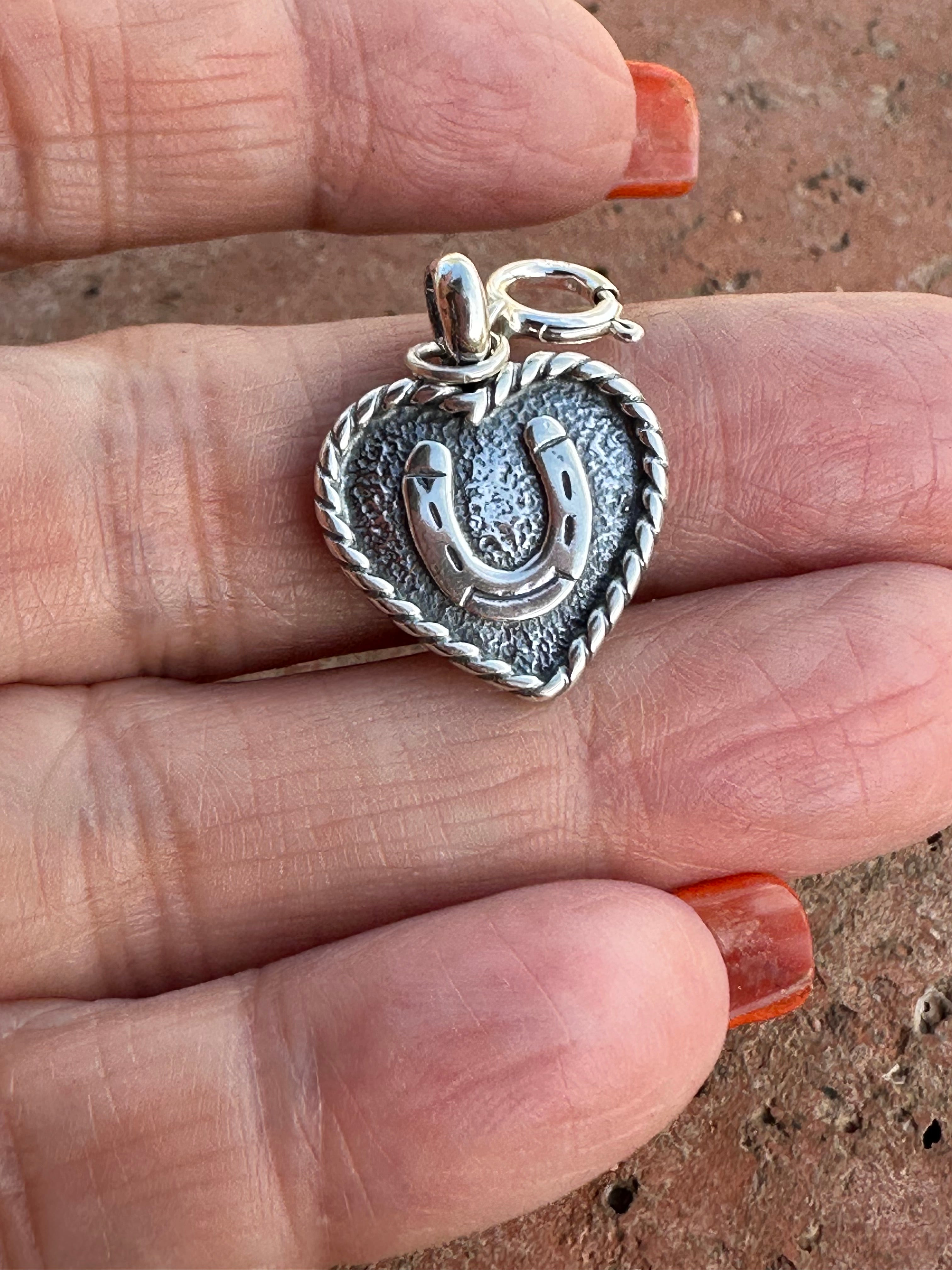 Sterling Silver Heart  Horseshoe Charm