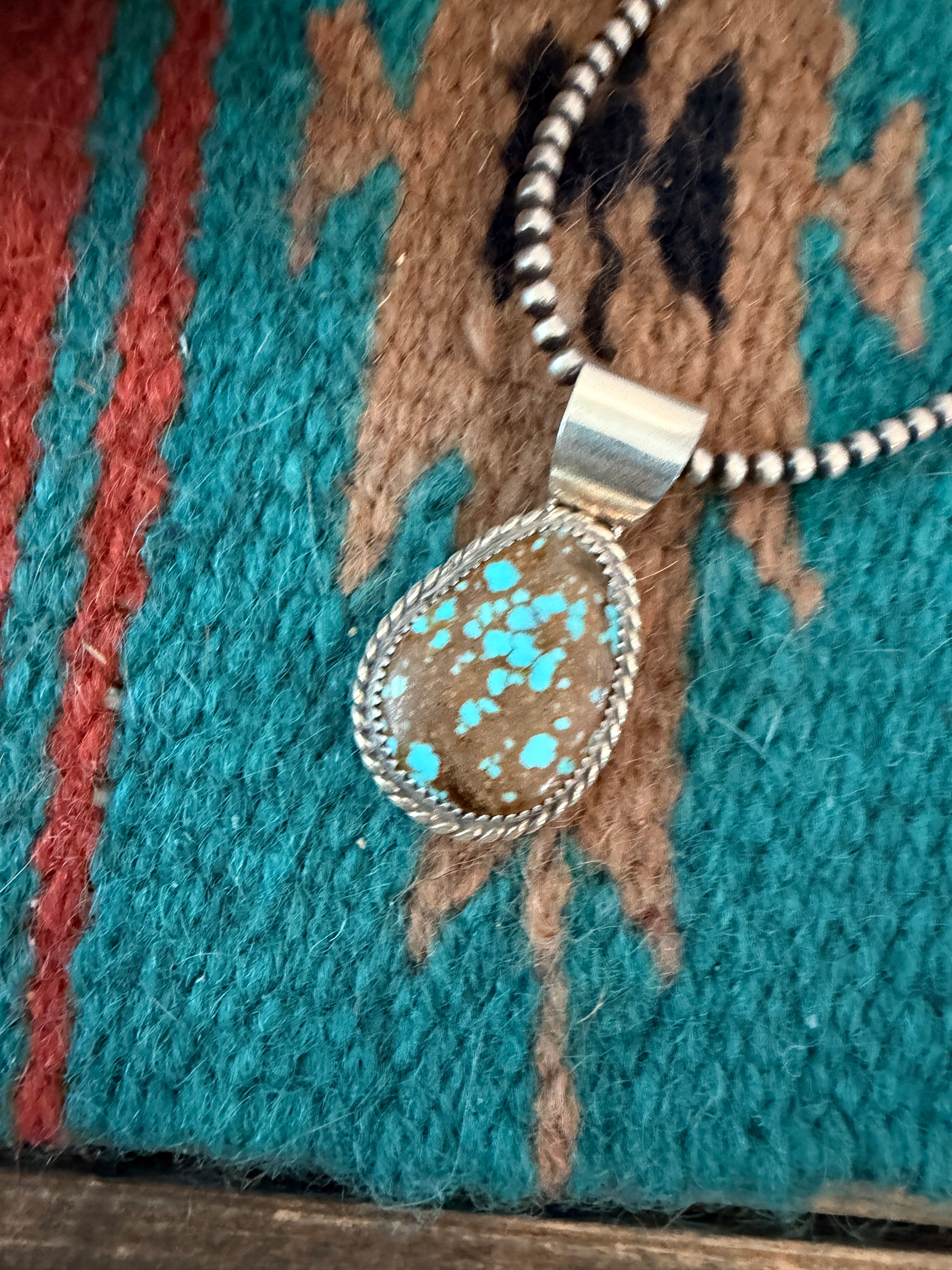 Handmade Sterling Silver & Number 8 Turquoise Pendant