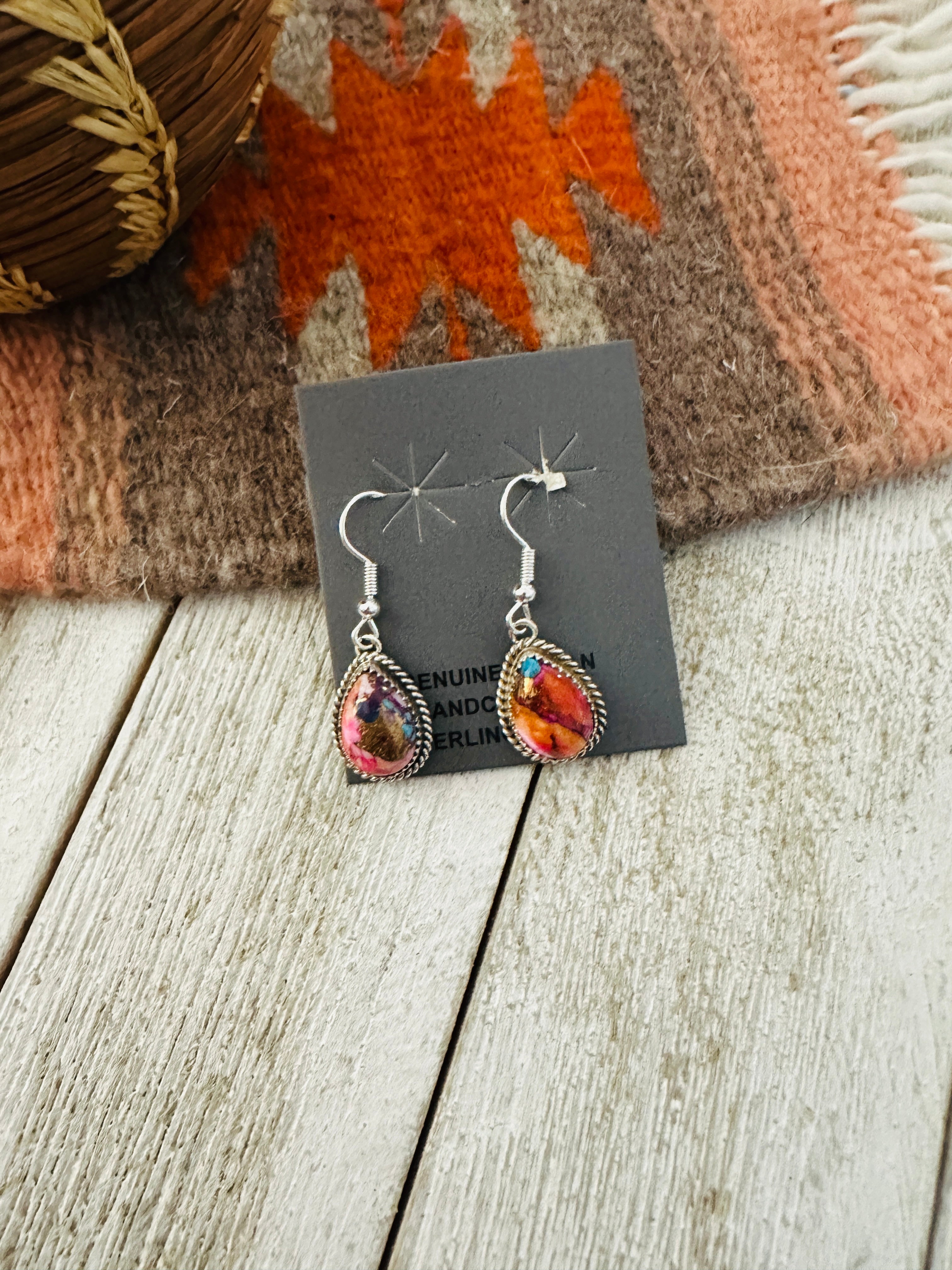 Navajo Sterling Silver & Pink Dream Mojave Dangle Earrings