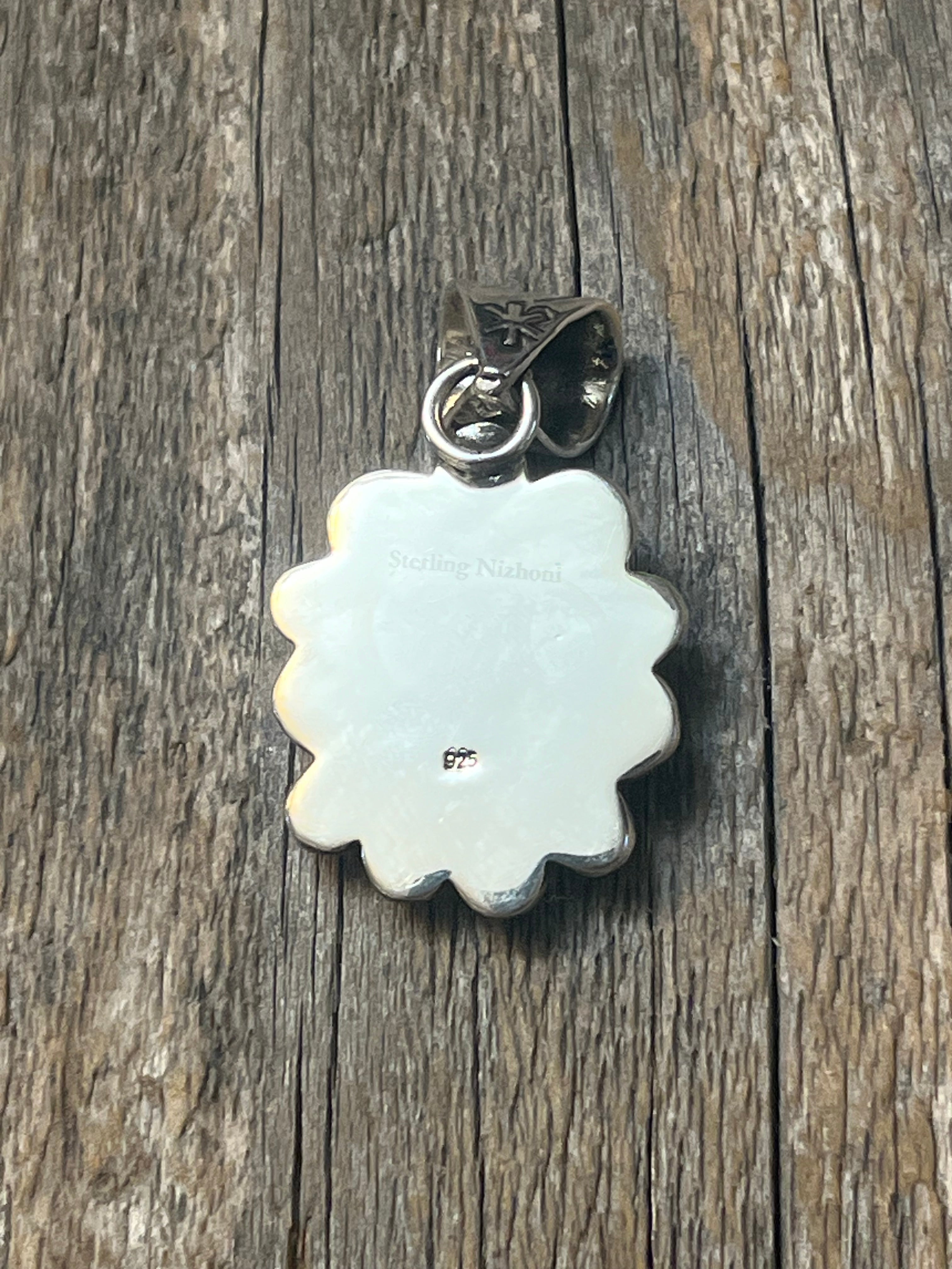 Handmade Oval Shaped Variscite Etched Sterling Silver Pendant