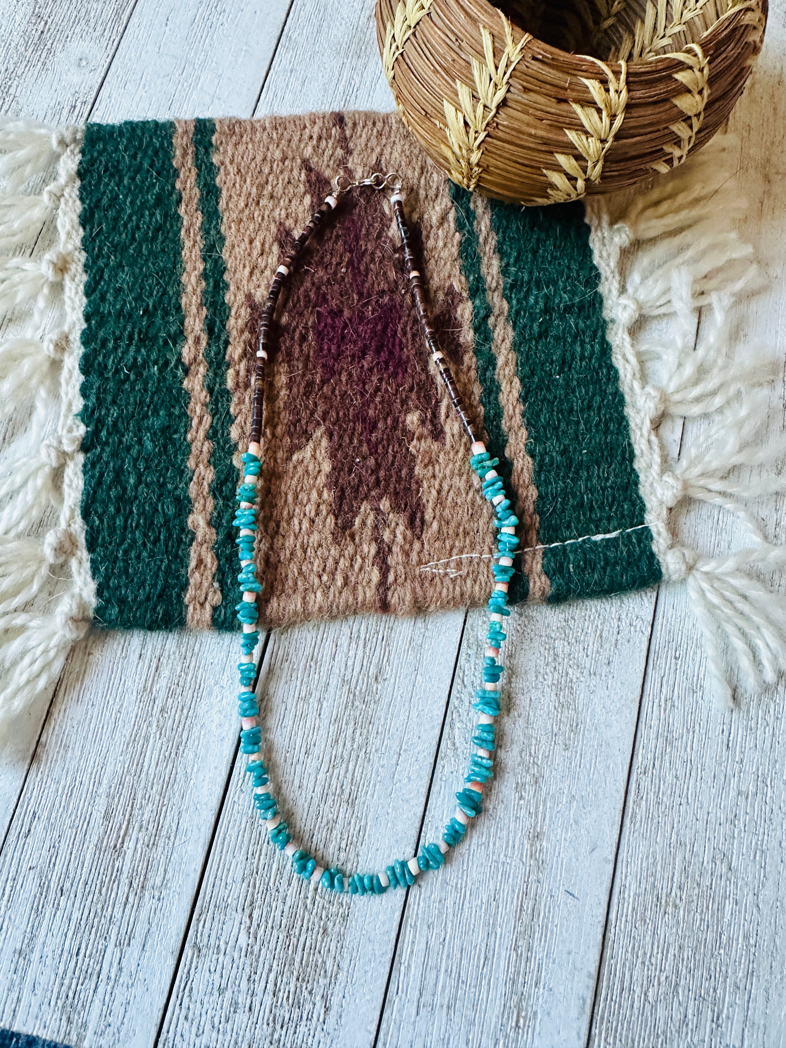 Navajo Turquoise, Spiny & Heishi 18” Beaded Necklace