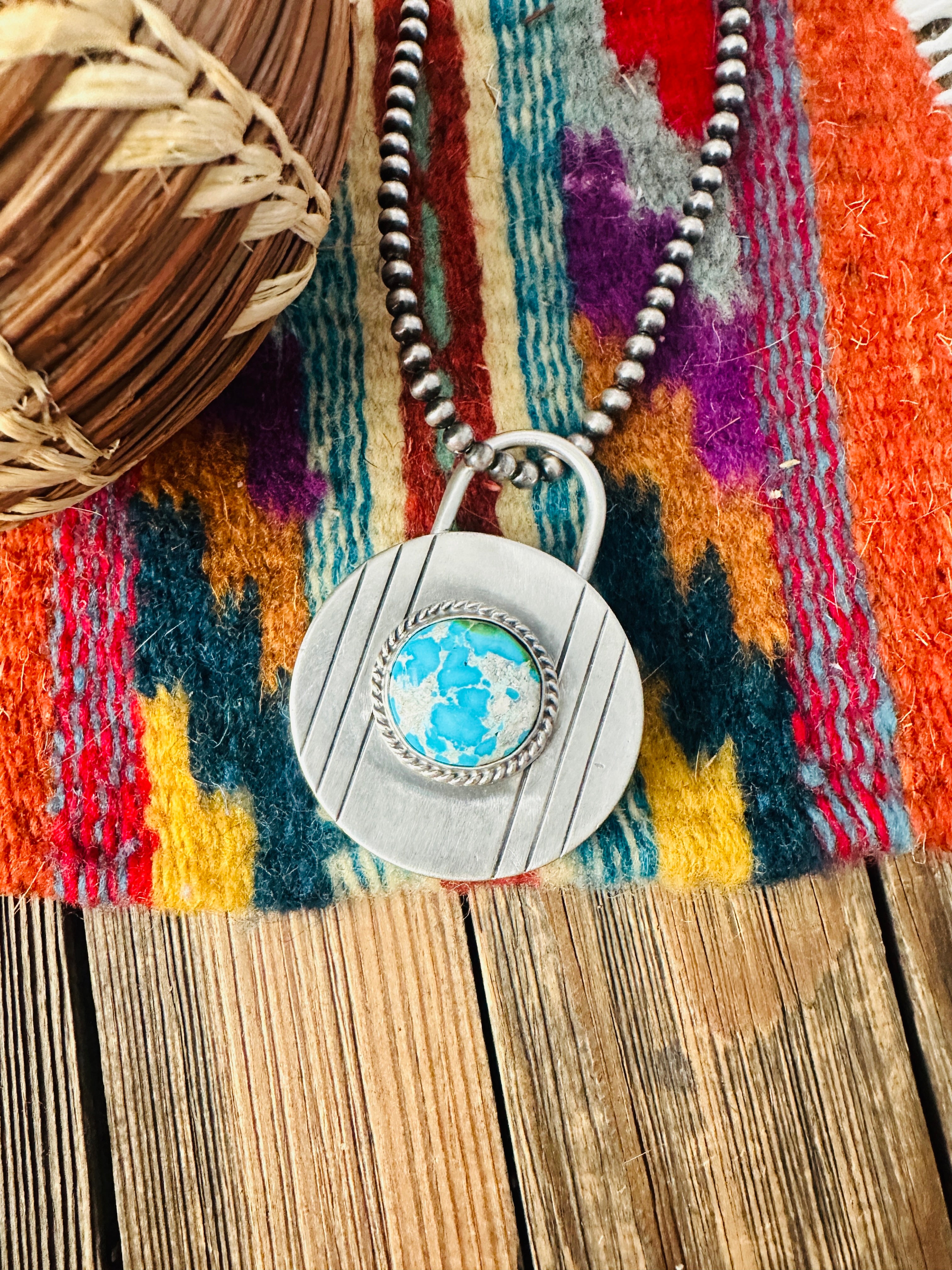 Handcrafted Turquoise & Sterling Silver Locket Style Pendant by Charles Johnson