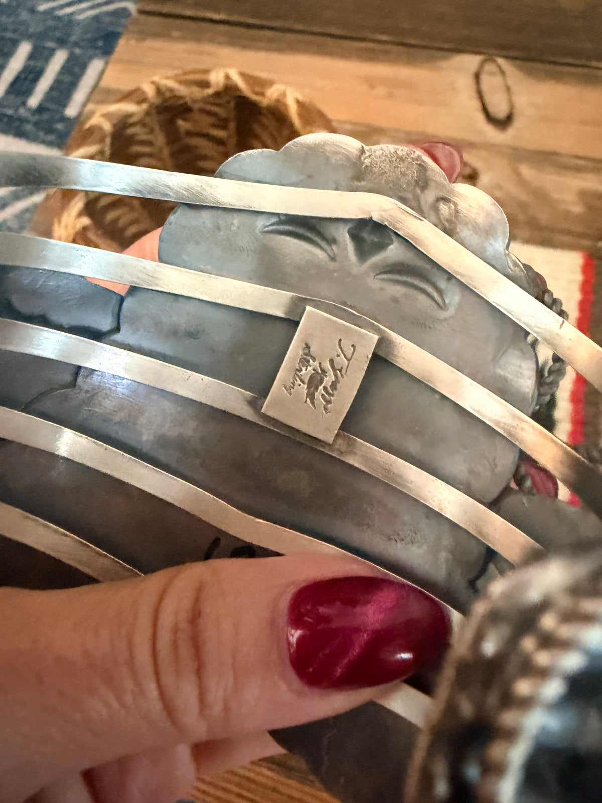 Handcrafted Queen Pink Conch & Sterling Silver Saddle Cuff Bracelet by Tim Yazzie