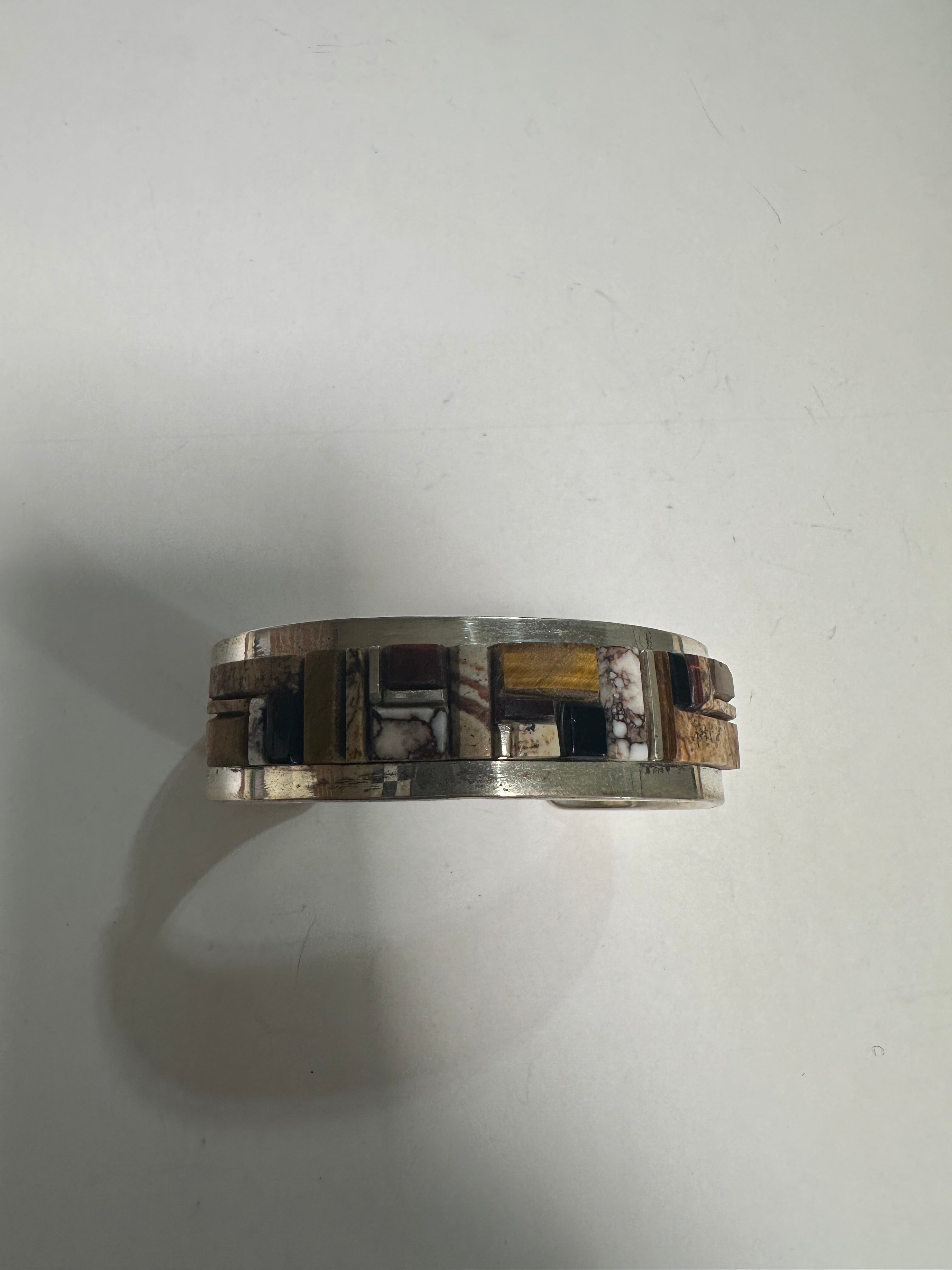 Navajo Multi Stone & Sterling Silver Inlay Cuff Bracelet Signed Patricia Becenti