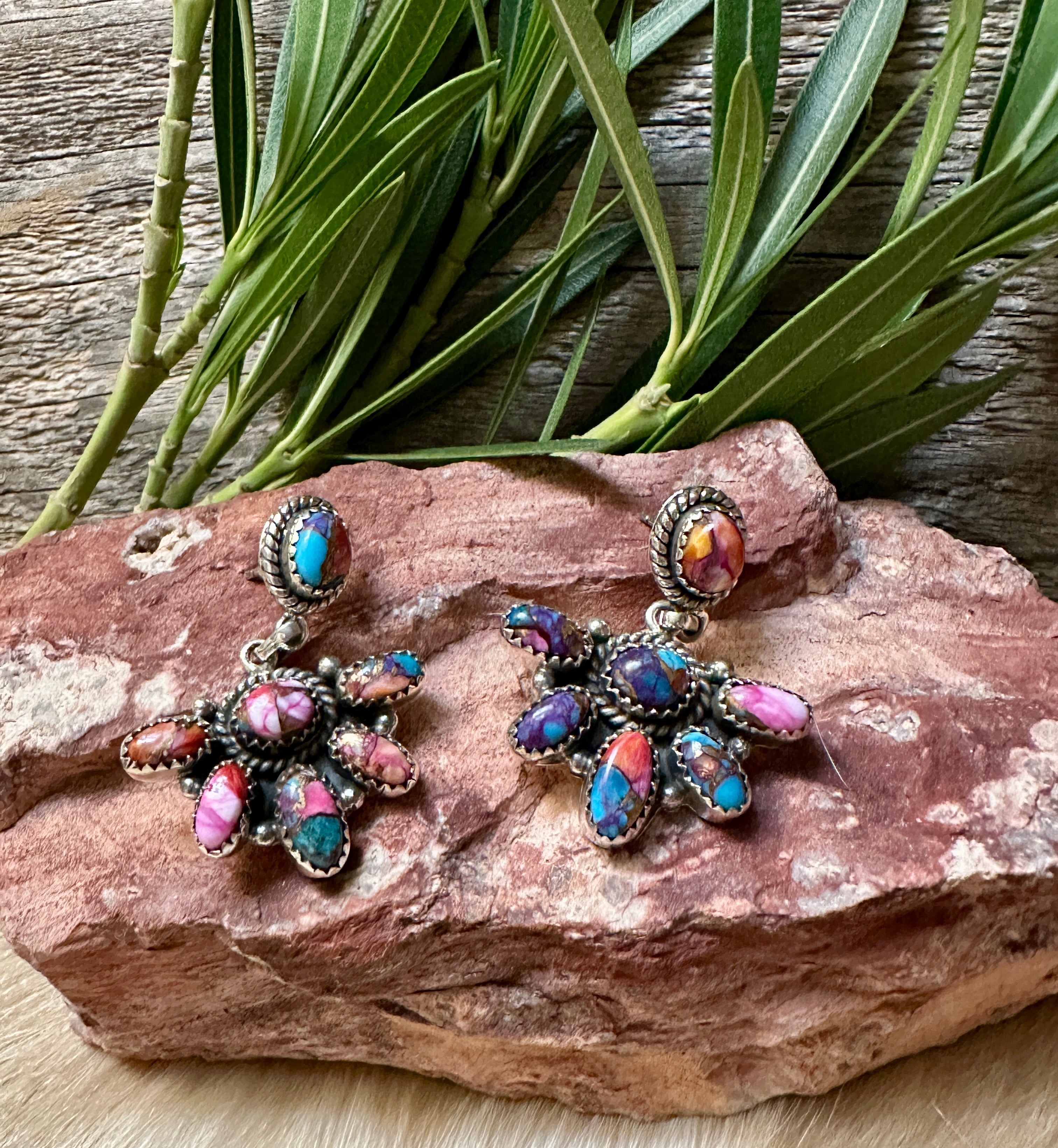 Handmade Pink Dream Cluster Sterling Silver Dangle Earrings