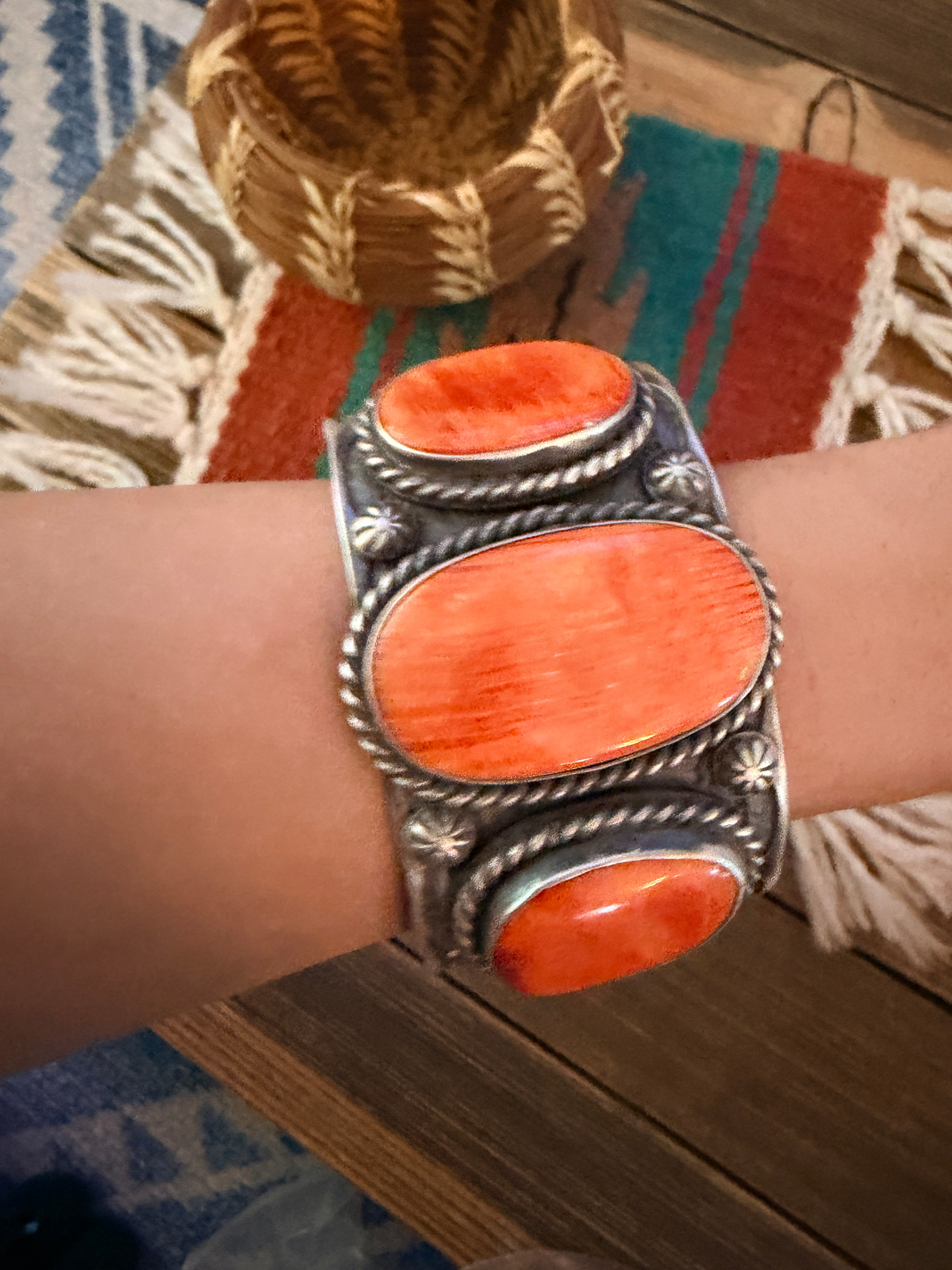 Handcrafted Orange Spiny & Sterling Silver Cuff Bracelet by Chimney Butte