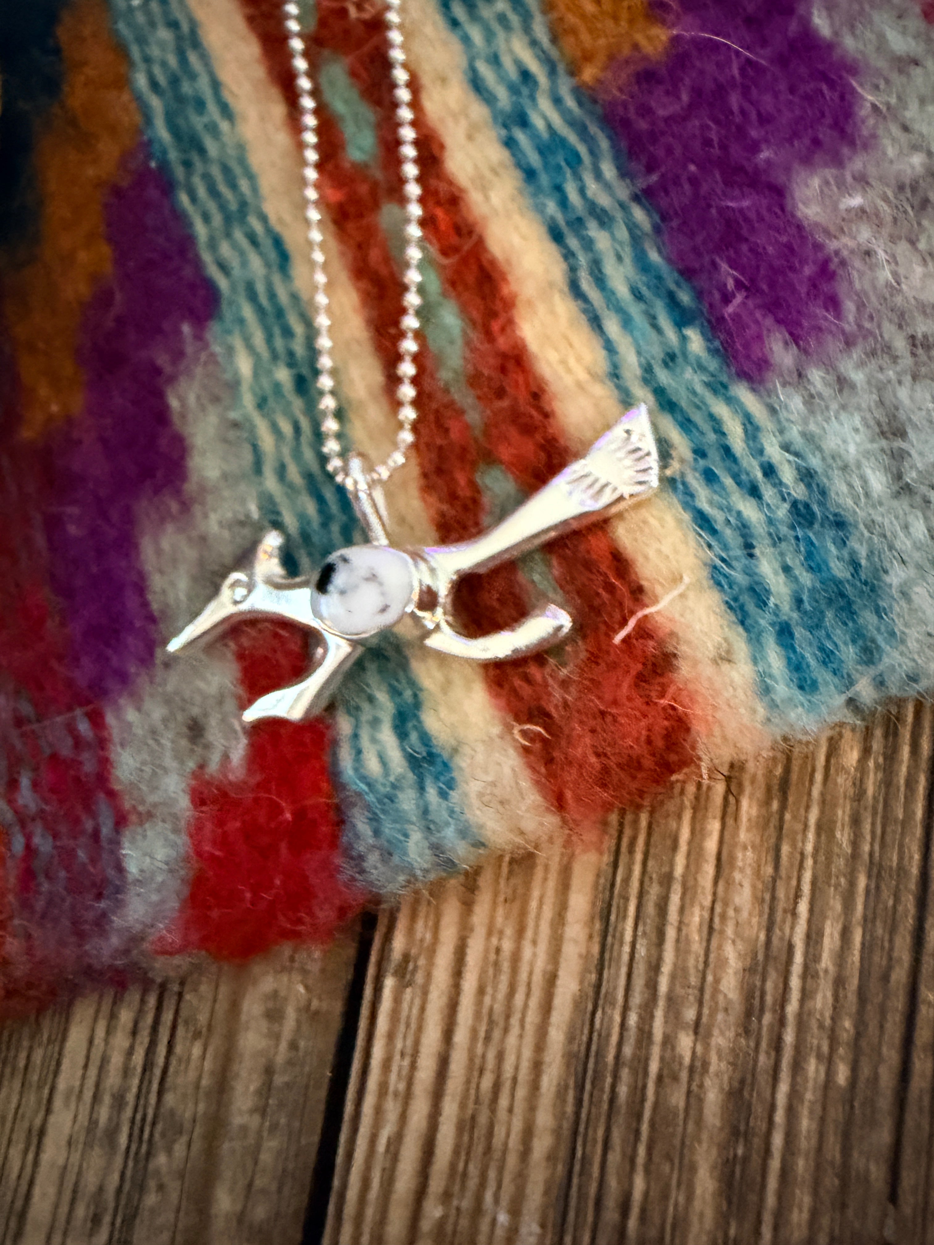 Handcrafted Sterling Silver & White Buffalo Road Runner Pendant by Joseph Martinez
