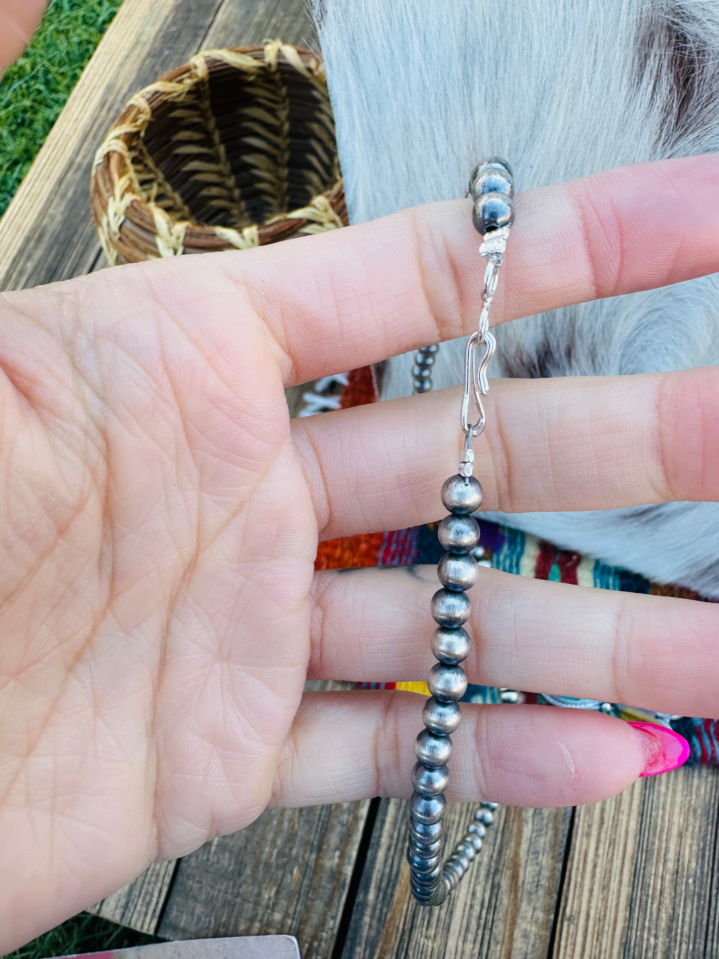 Handcrafted Turquoise & Sterling Silver Beaded Blossom Necklace