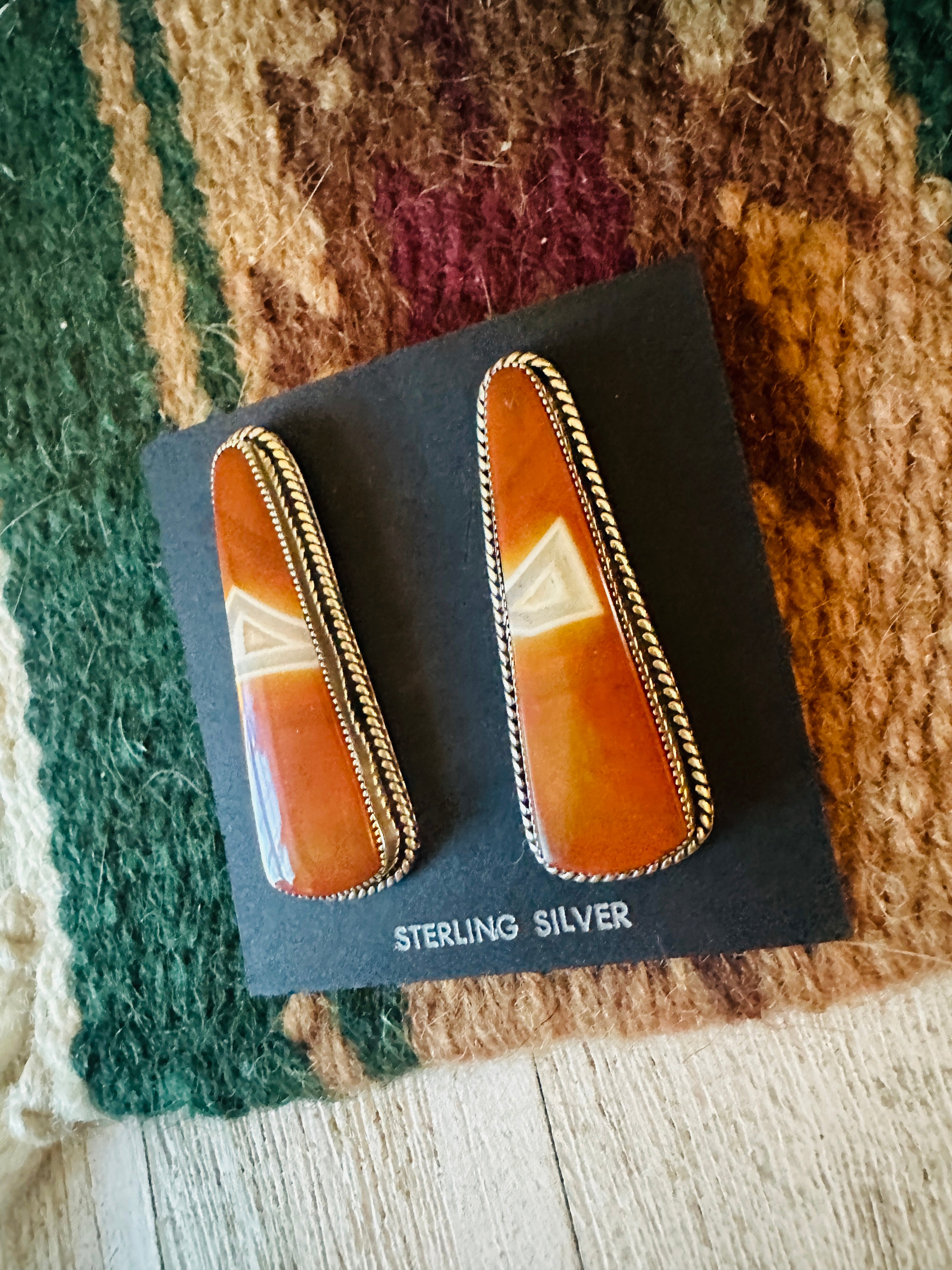 Navajo Jasper Sterling Silver Post Earrings Signed