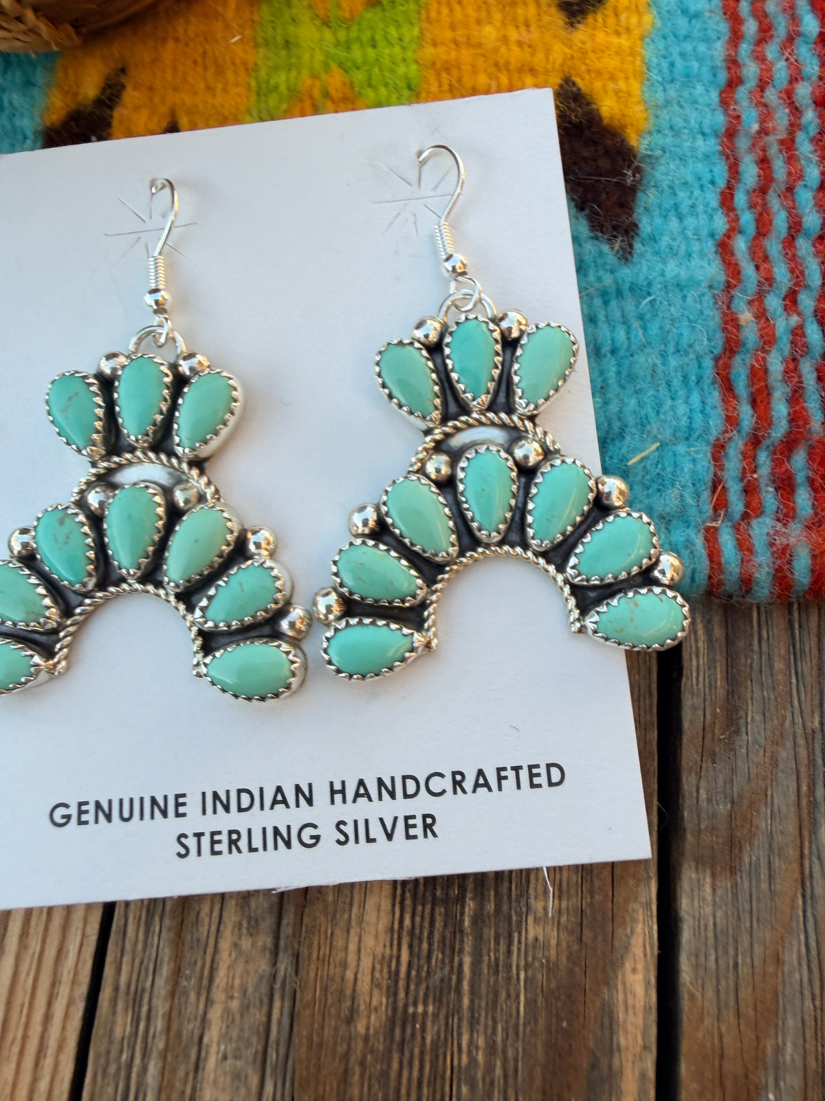 Handcrafted Turquoise & Sterling Silver Cluster Naja Dangle Earrings