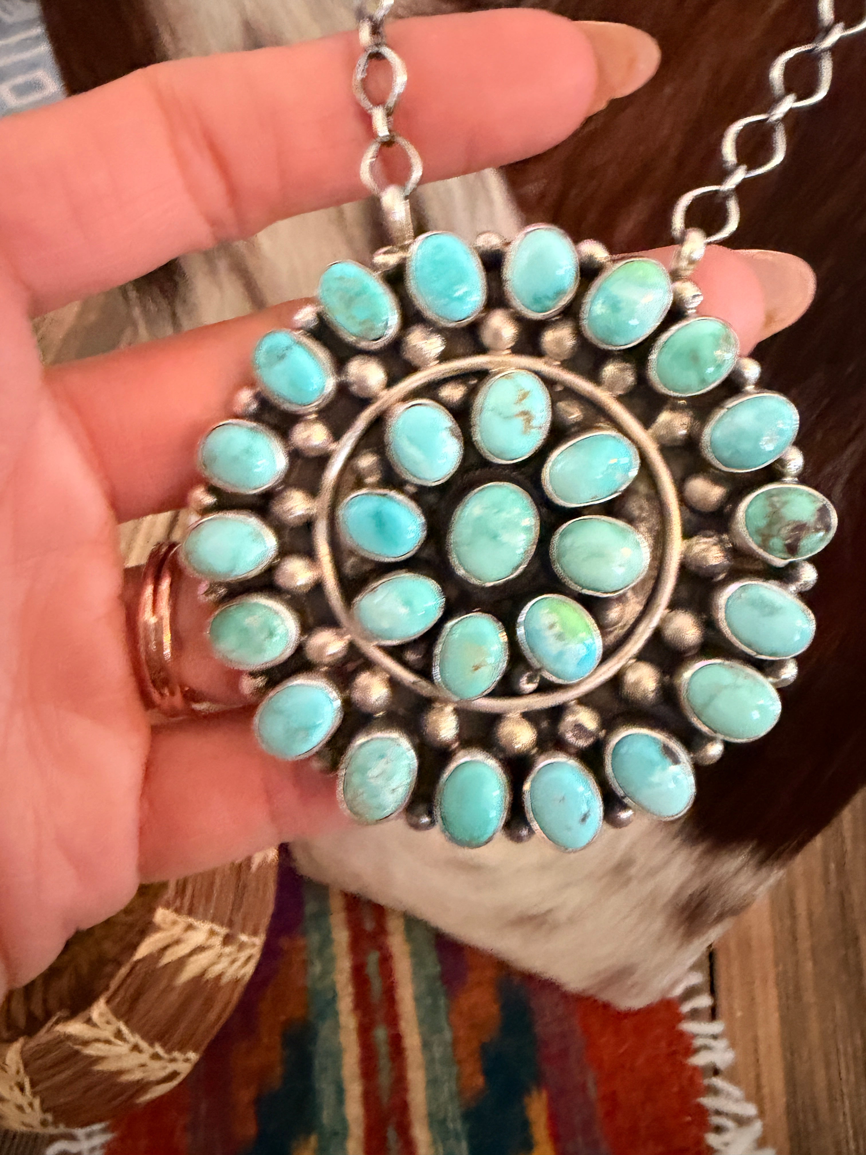 Handcrafted Turquoise & Sterling Silver Cluster Necklace by Travis Jim