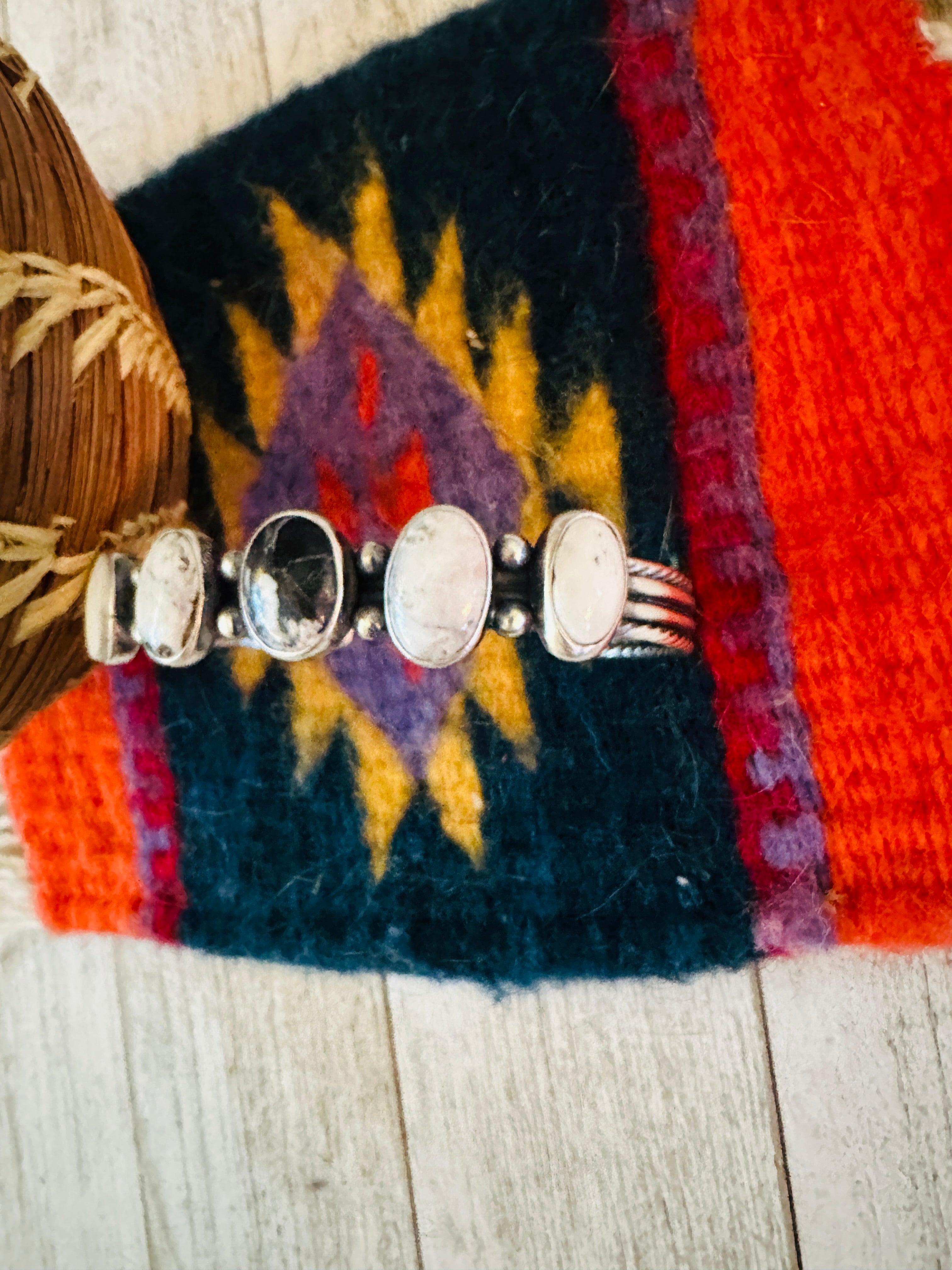 Navajo Sterling Silver & White Buffalo Cuff Bracelet