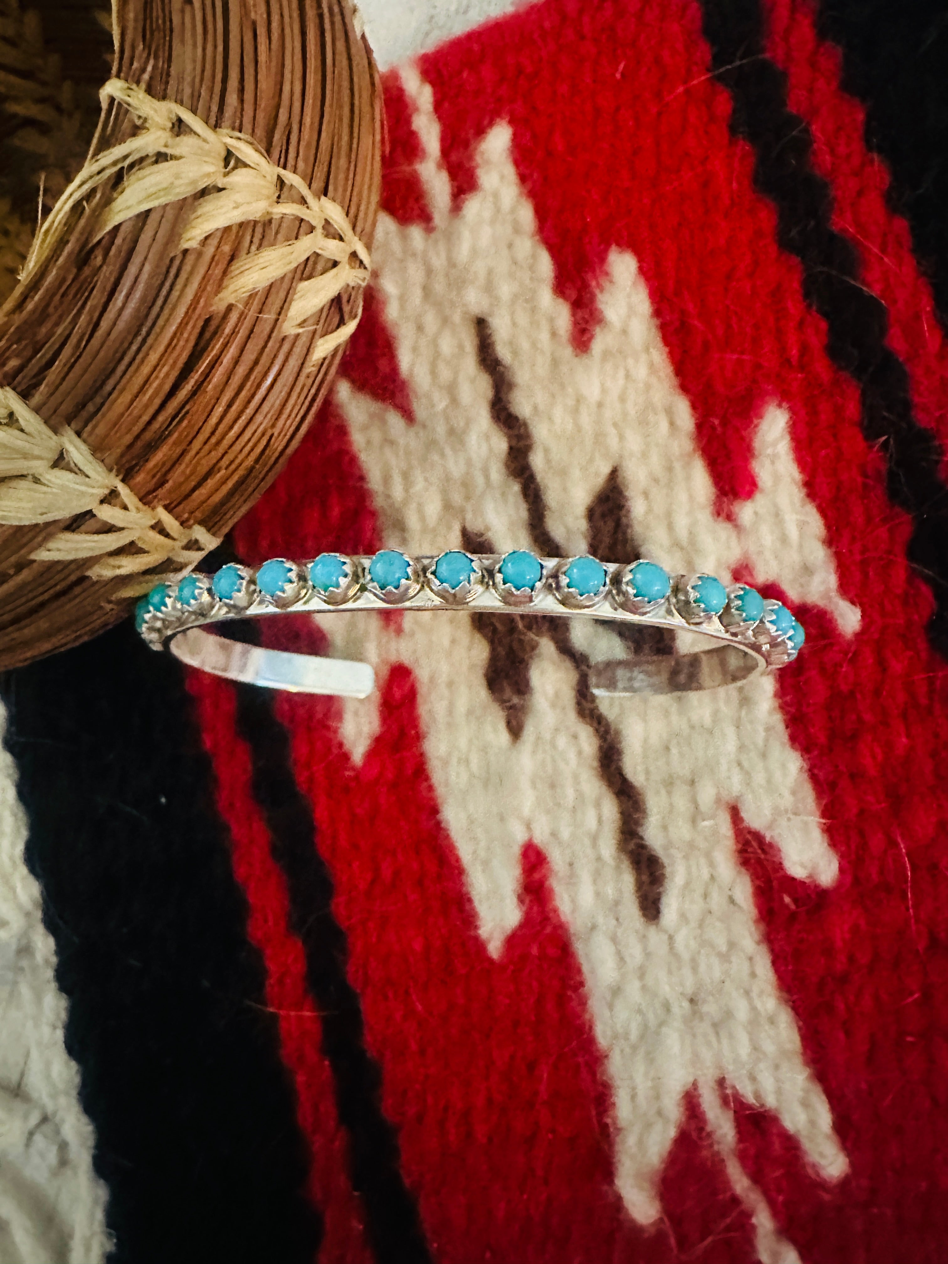 Zuni Sterling Silver & Turquoise Needlepoint Cuff Bracelet