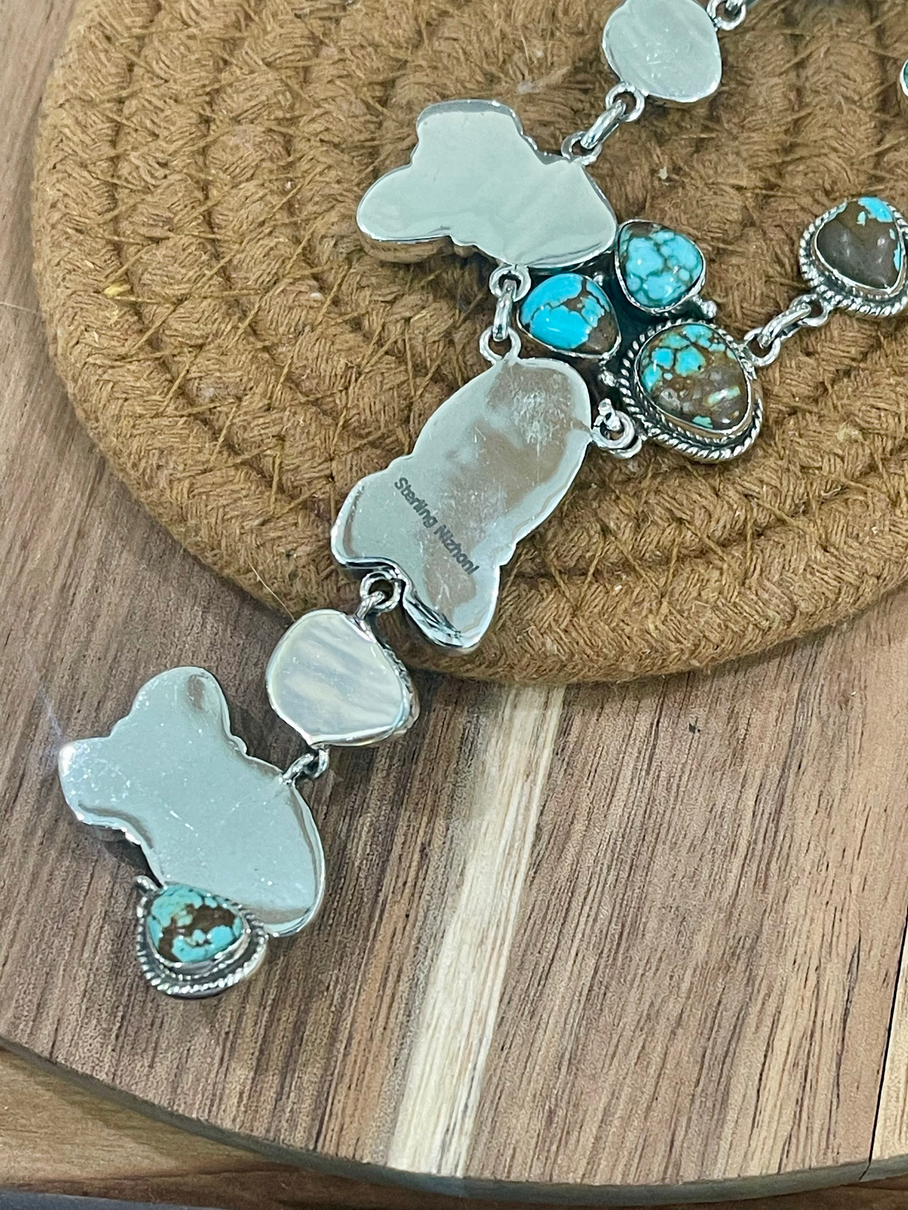 Handmade Sterling Silver & Number 8 Turquoise Cluster Necklace