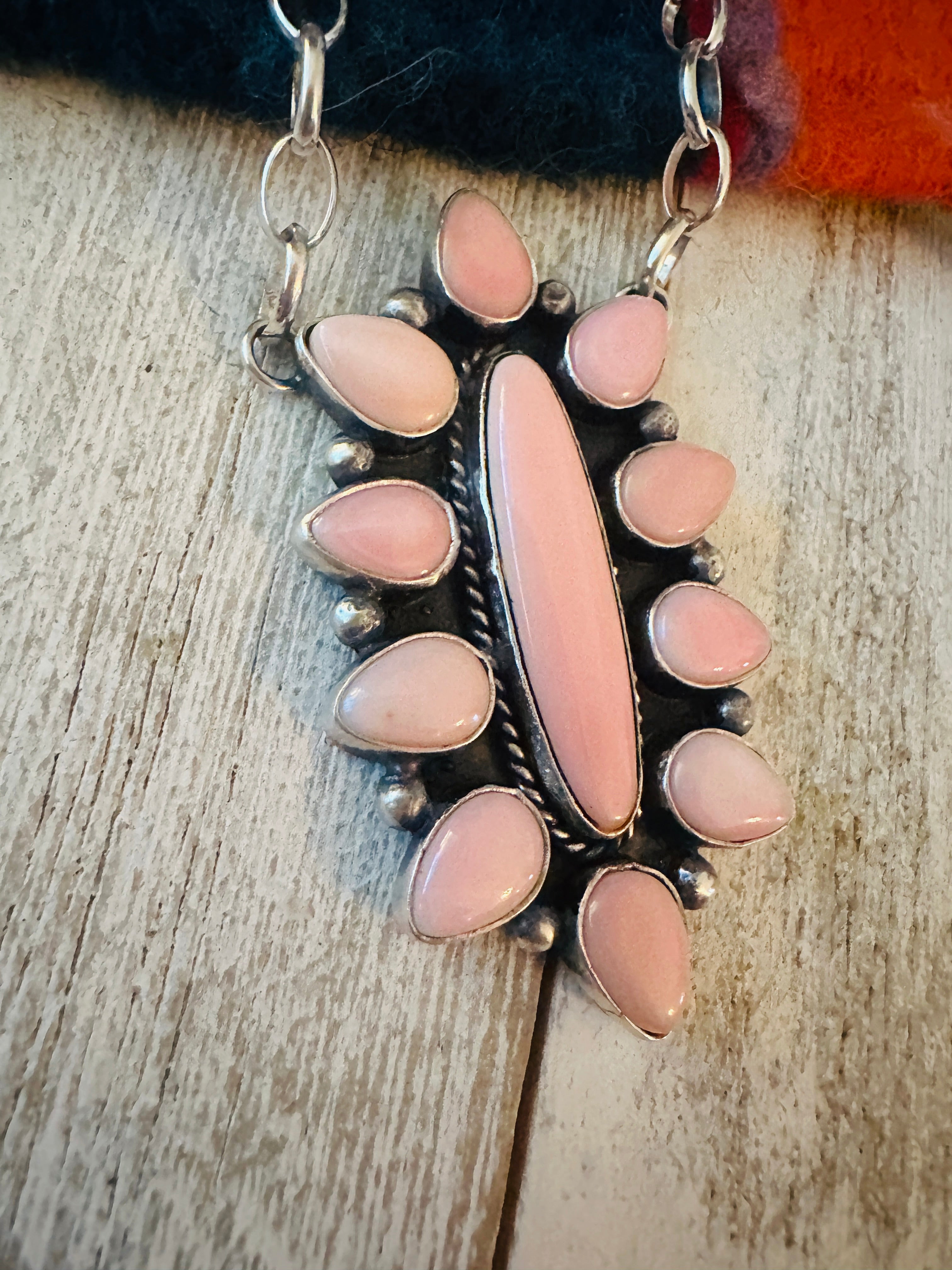 Navajo Sterling Silver & Queen Pink Conch Necklace