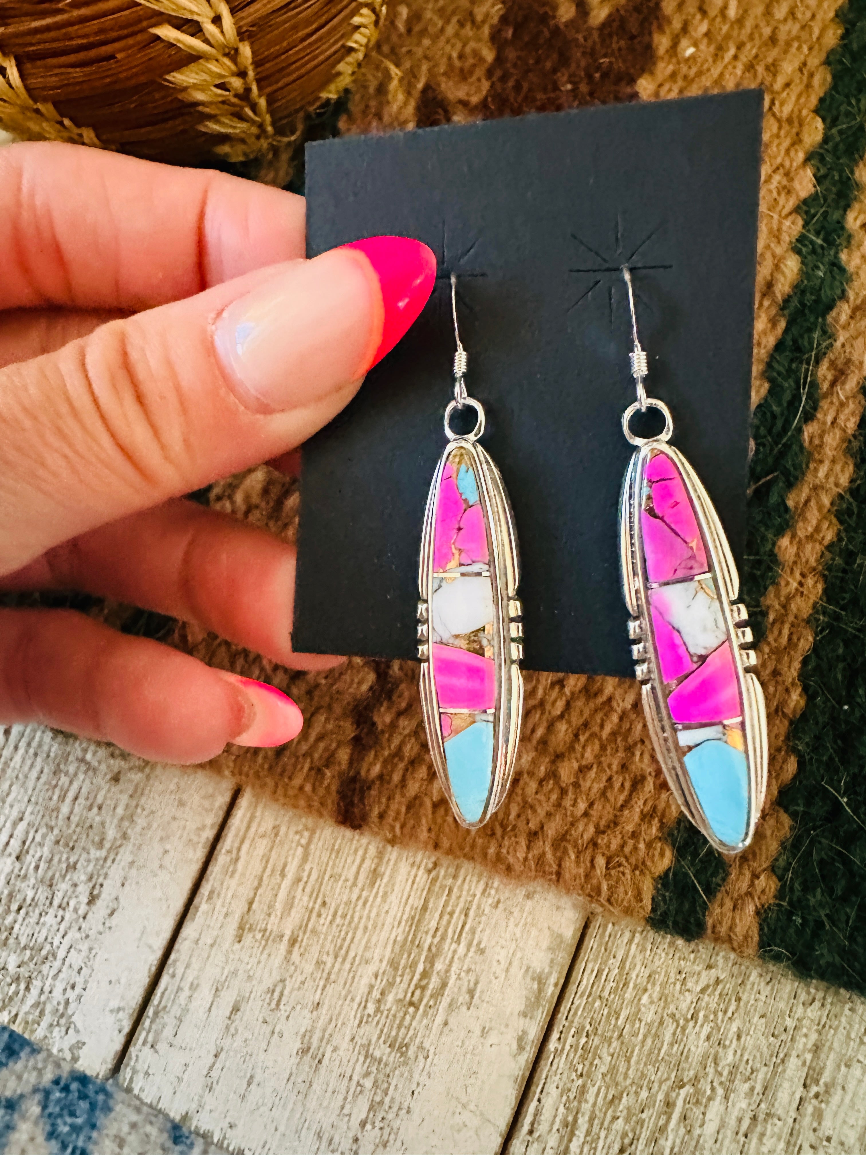 Handcrafted Cotton Candy and Sterling Silver Inlay Dangle Earrings