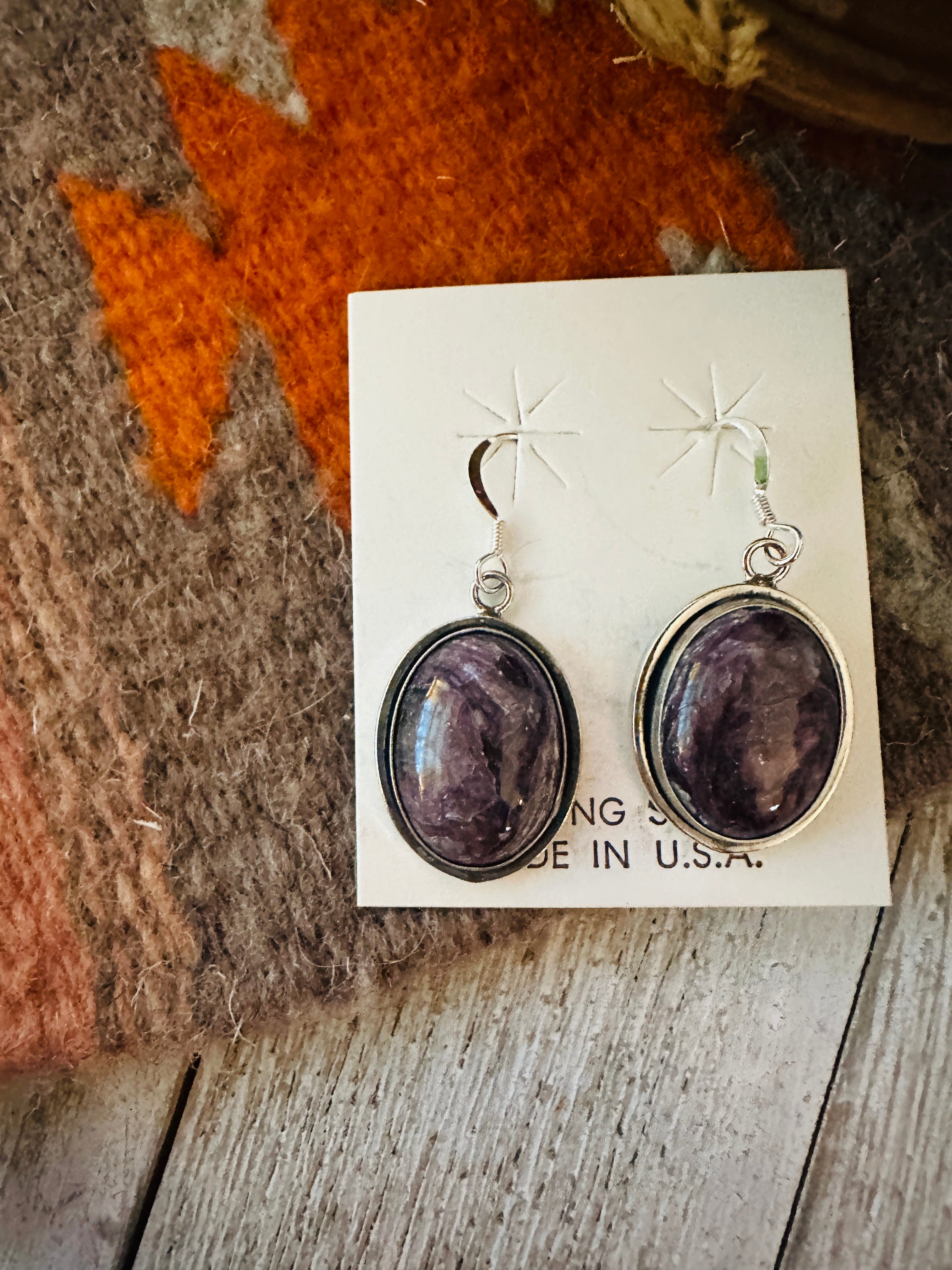 Handcrafted Charoite & Sterling Silver Dangle Earrings