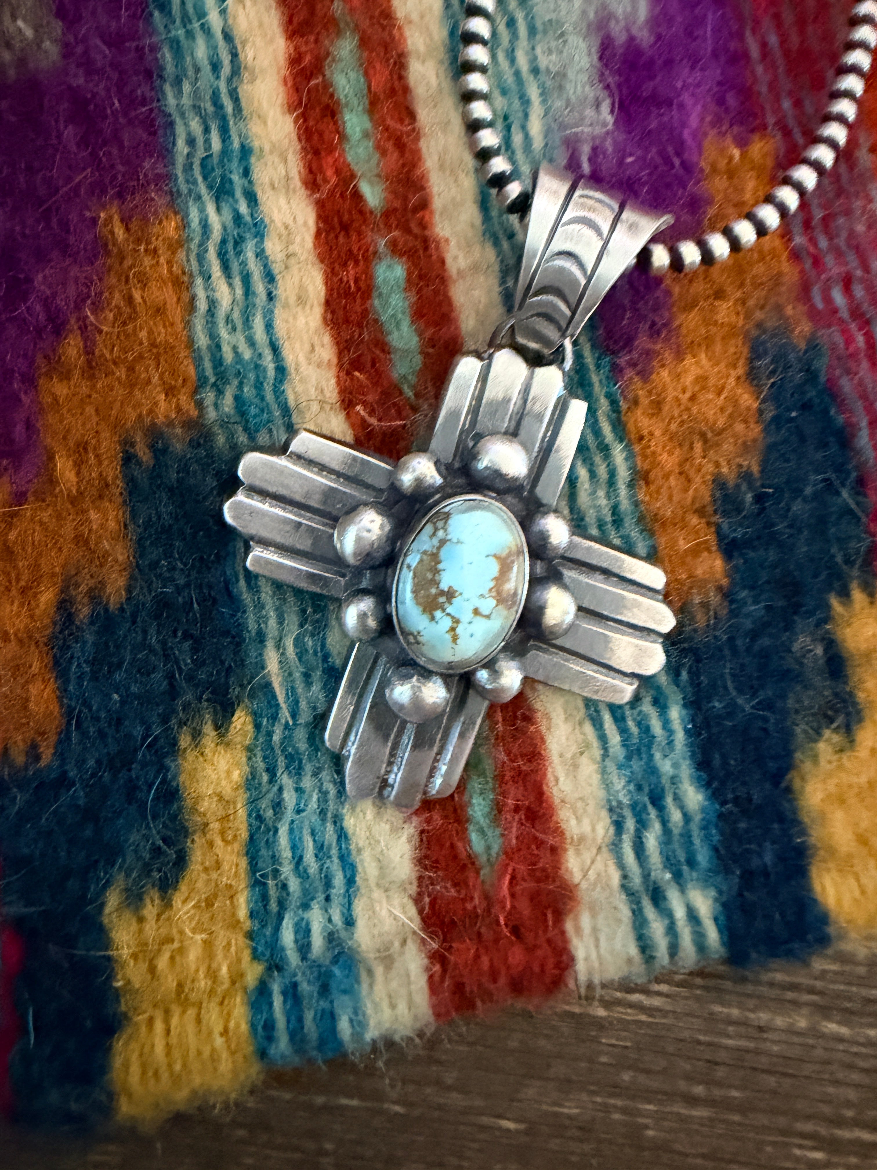 Handcrafted Sterling Silver & Golden Hills Turquoise Cross Pendant by Chimney Butte