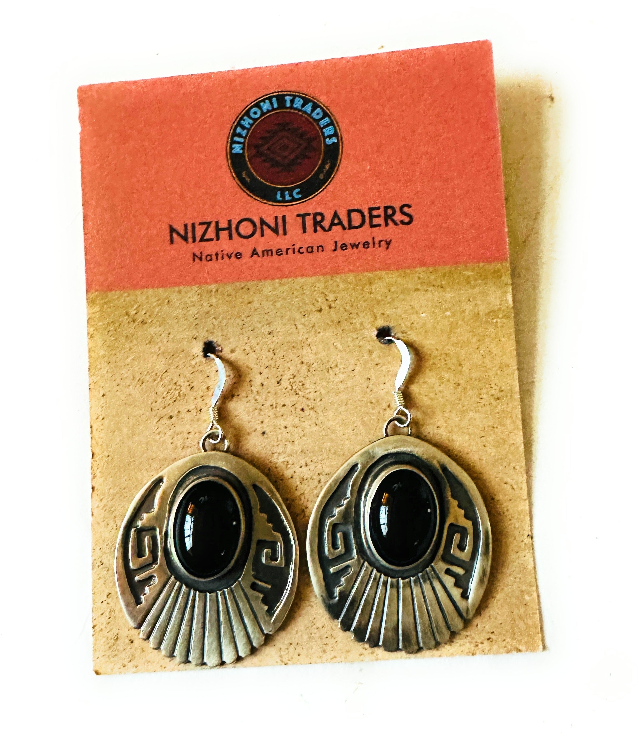 Navajo Onyx & Sterling Silver Dangle Earrings