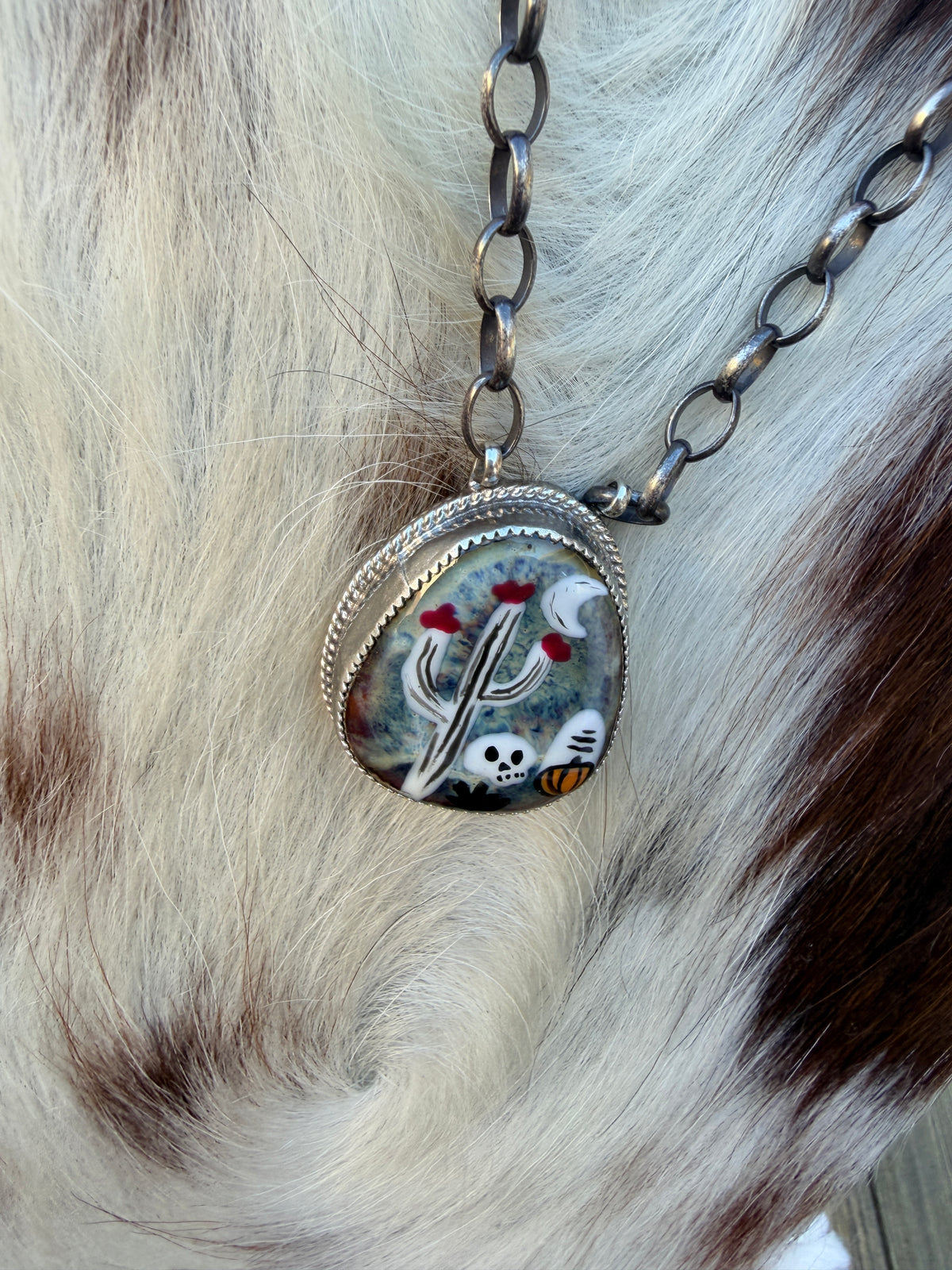 ~*Halloween Collection*~ Handmade Sterling Silver & Jasper Painted Cactus Necklace