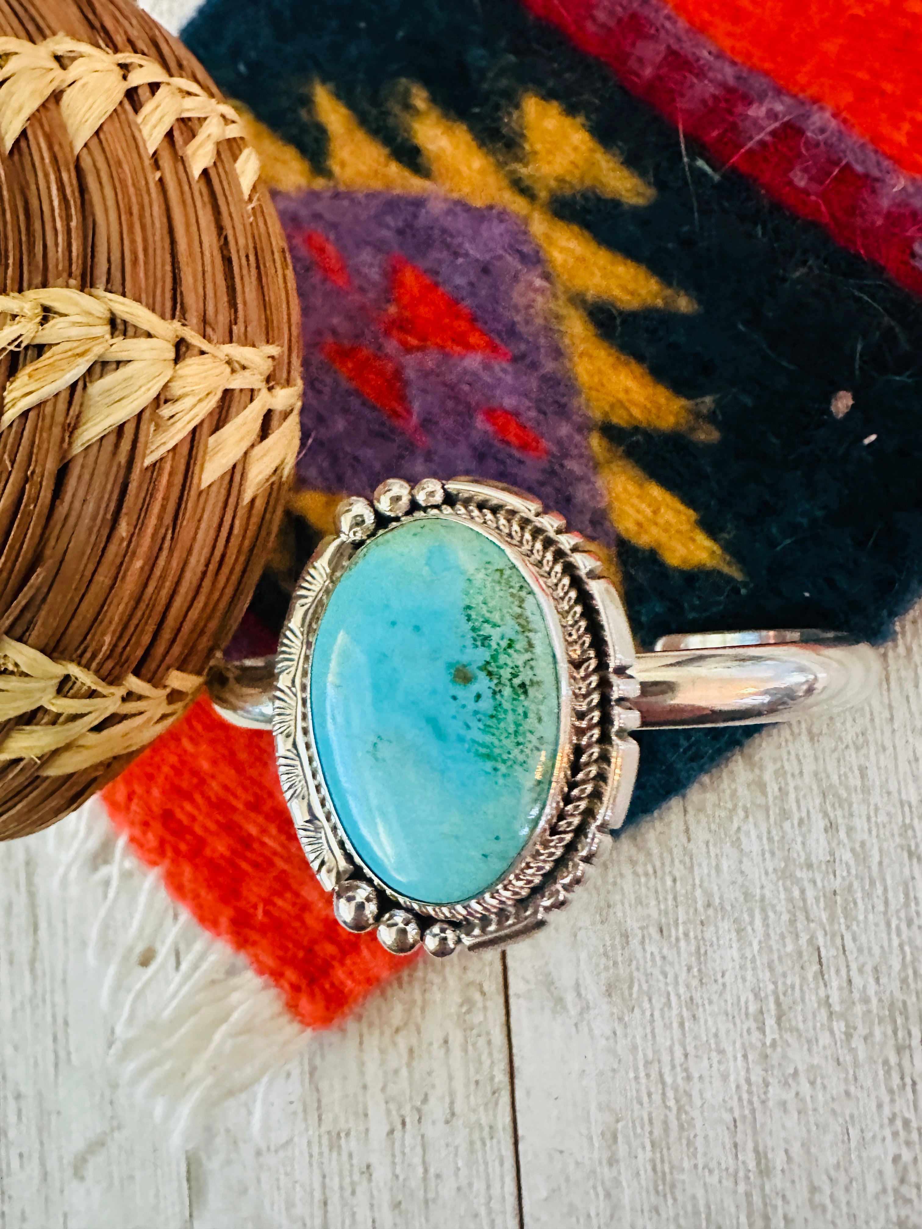 Navajo Sterling Silver & Turquoise Cuff Bracelet by Francis Fred