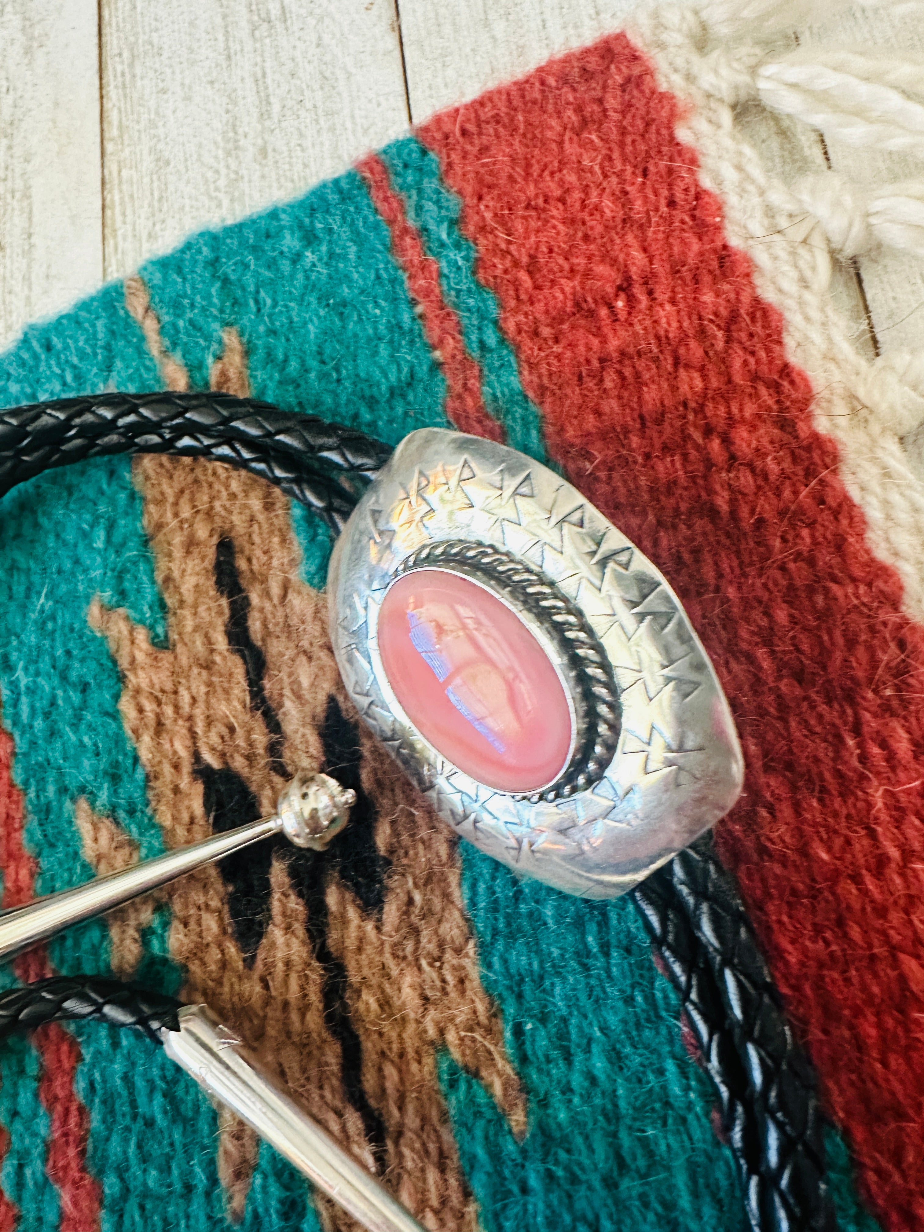 Navajo Sterling Silver & Queen Pink Conch Bolo Tie