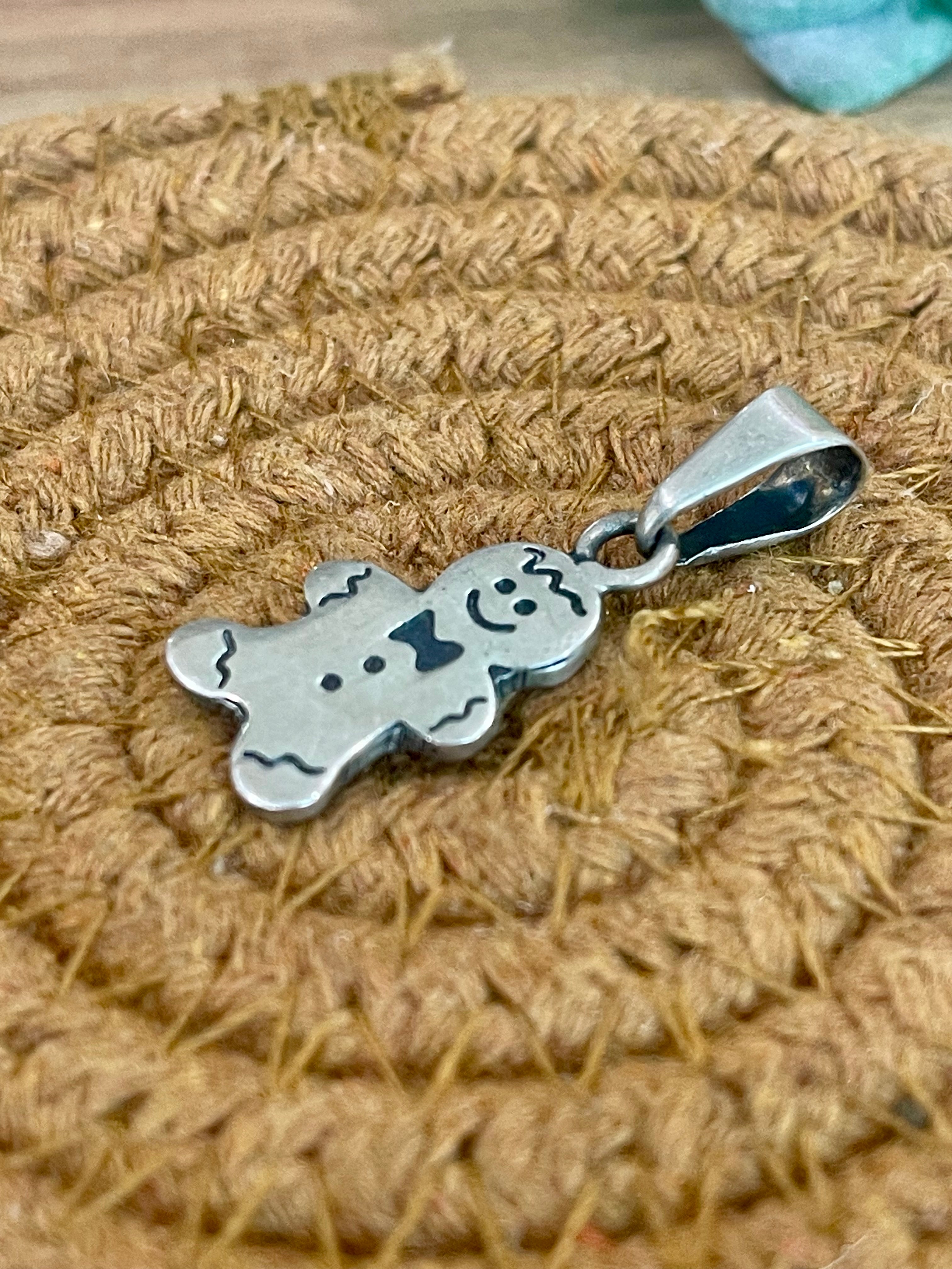 The Bijoux Vault Vintage Silver Gingerbread Man Earrings & Pendant set