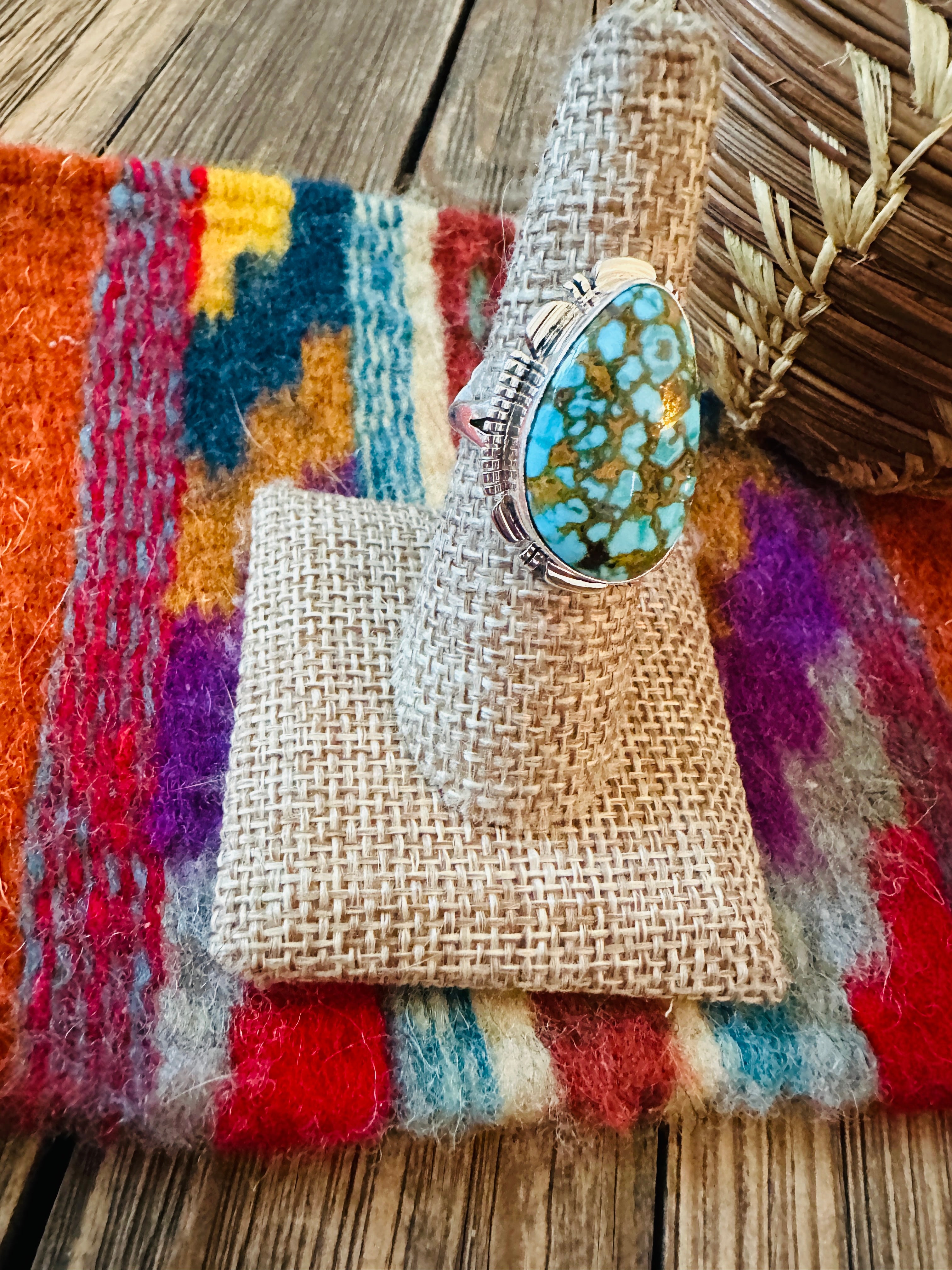 Handcrafted Sonoran Mountain Turquoise & Sterling Silver Ring size 8