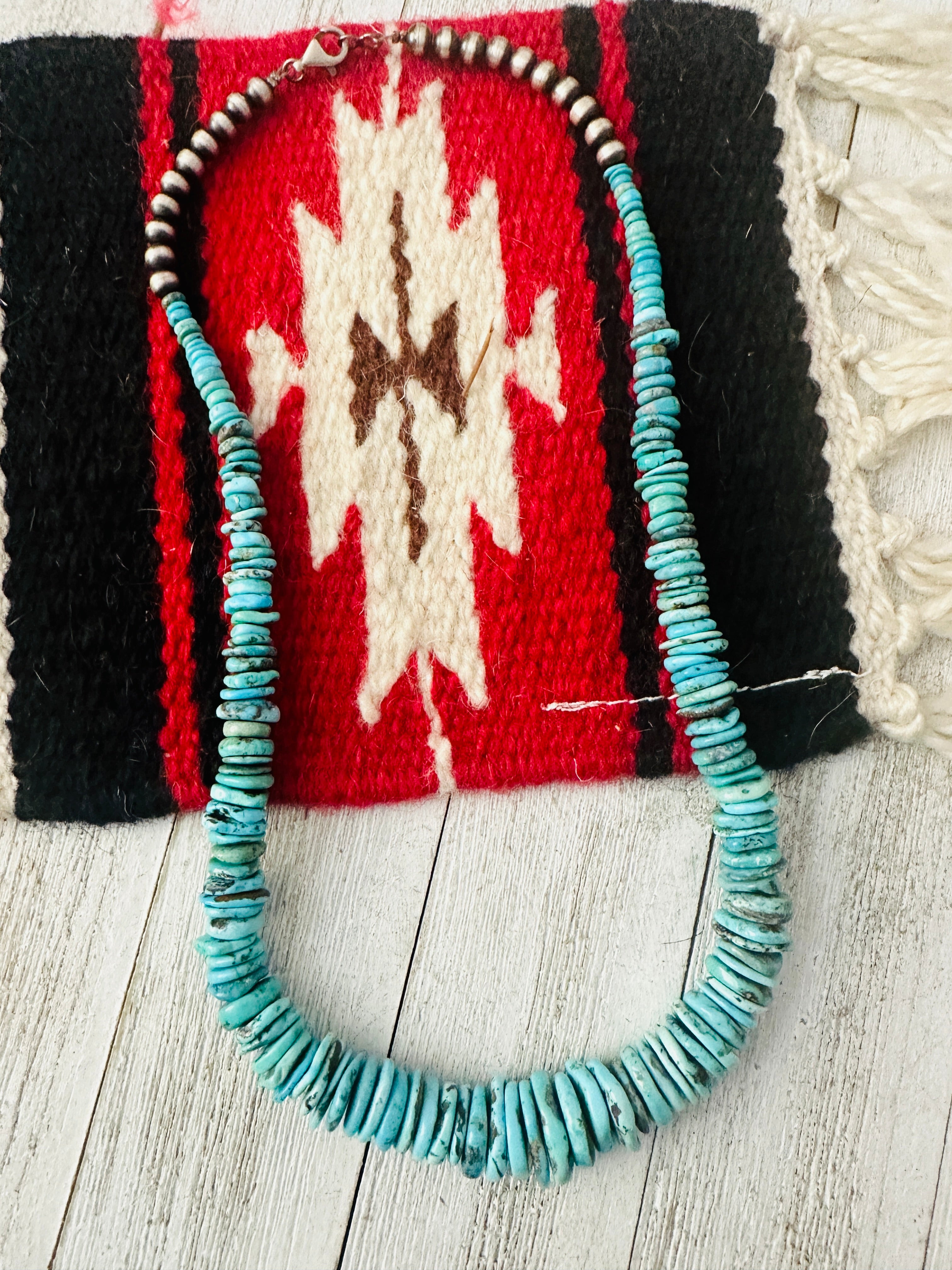 Navajo Turquoise and Sterling Silver Rolled Beaded Necklace 20”