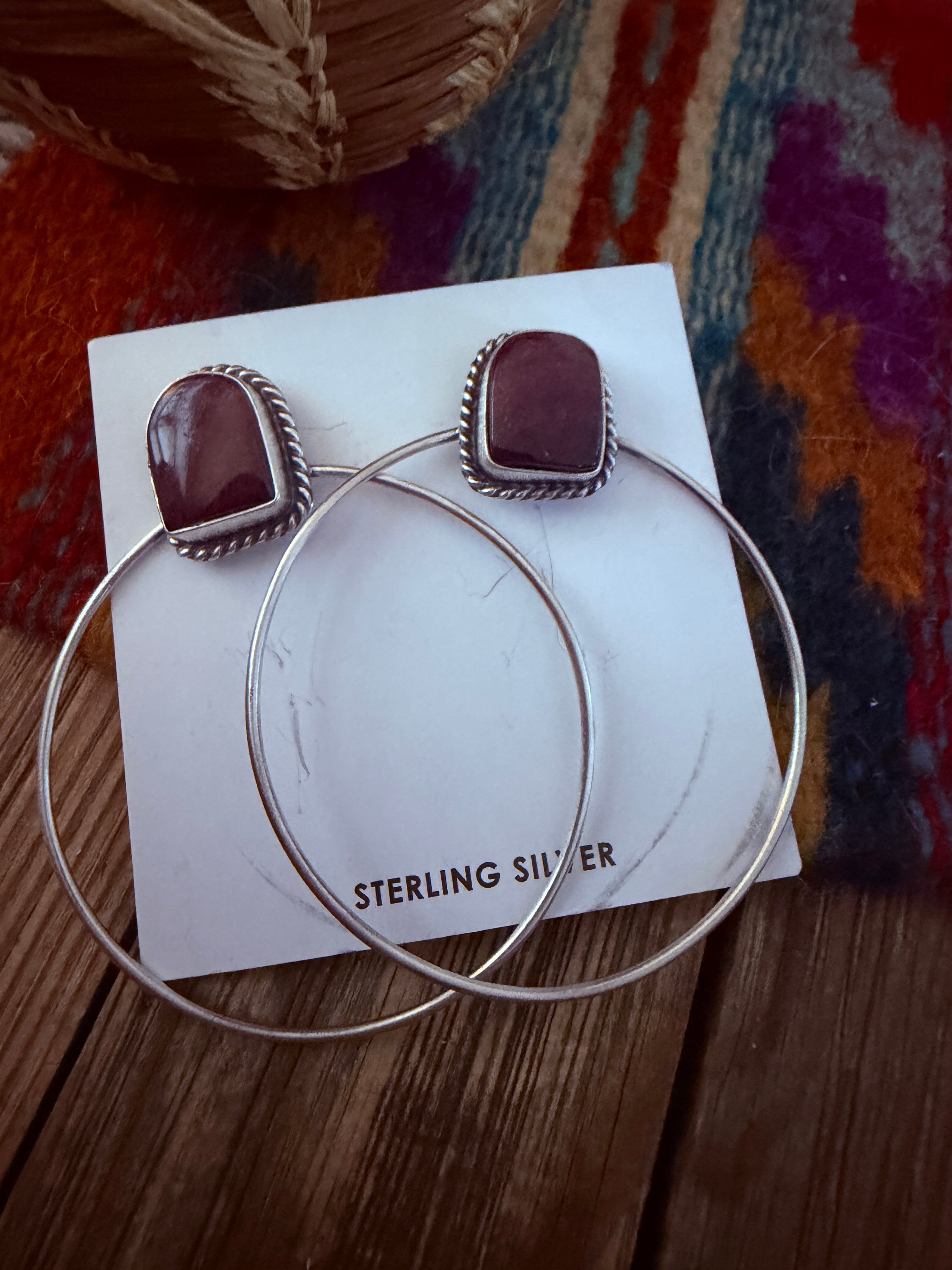 Handcrafted Purple Spiny and Sterling Silver Dangle Hoop Earrings by Elouise Kee