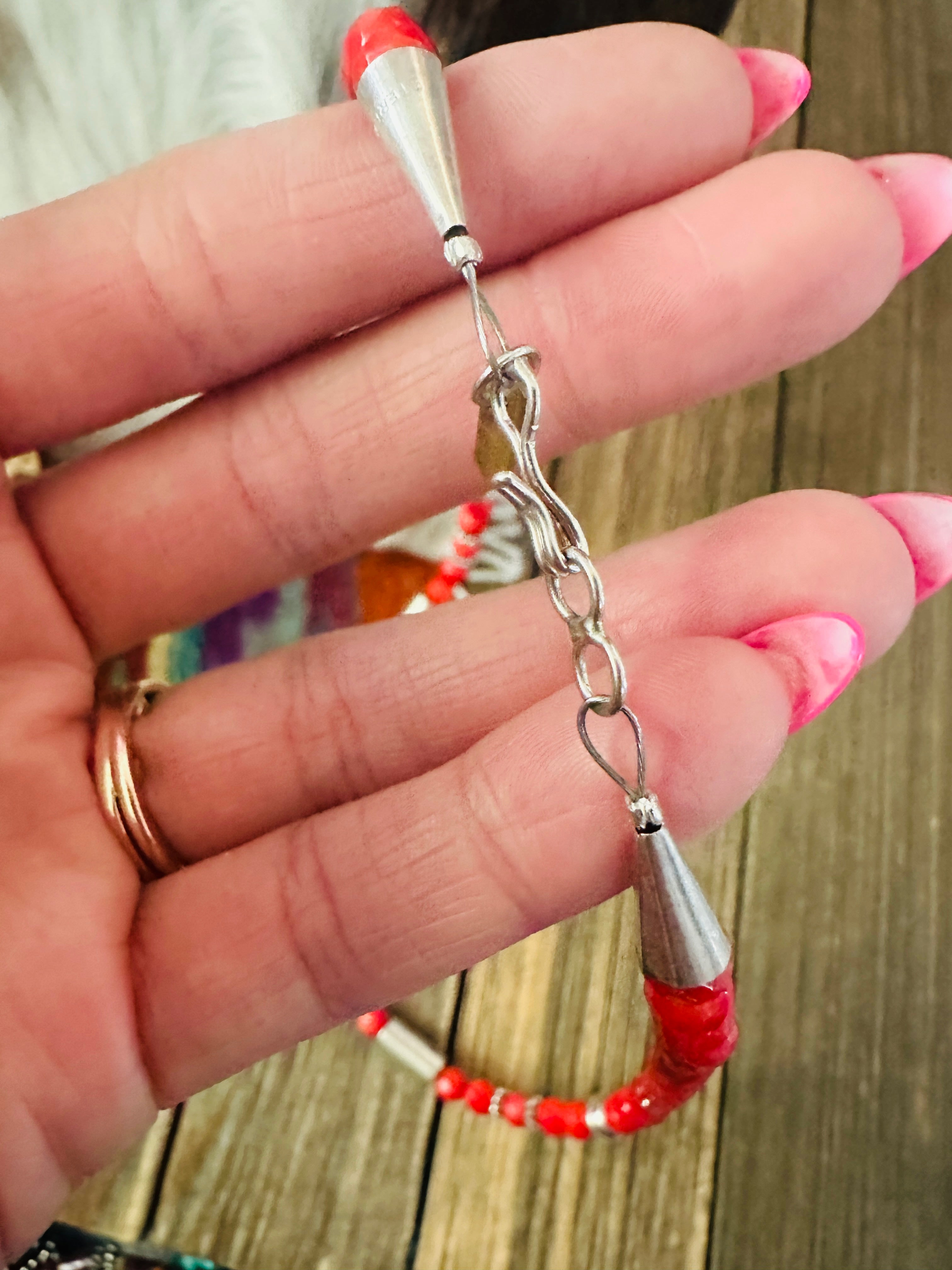 Handcrafted Red Agate & Sterling Silver Beaded 18” Necklace by T & R Singer
