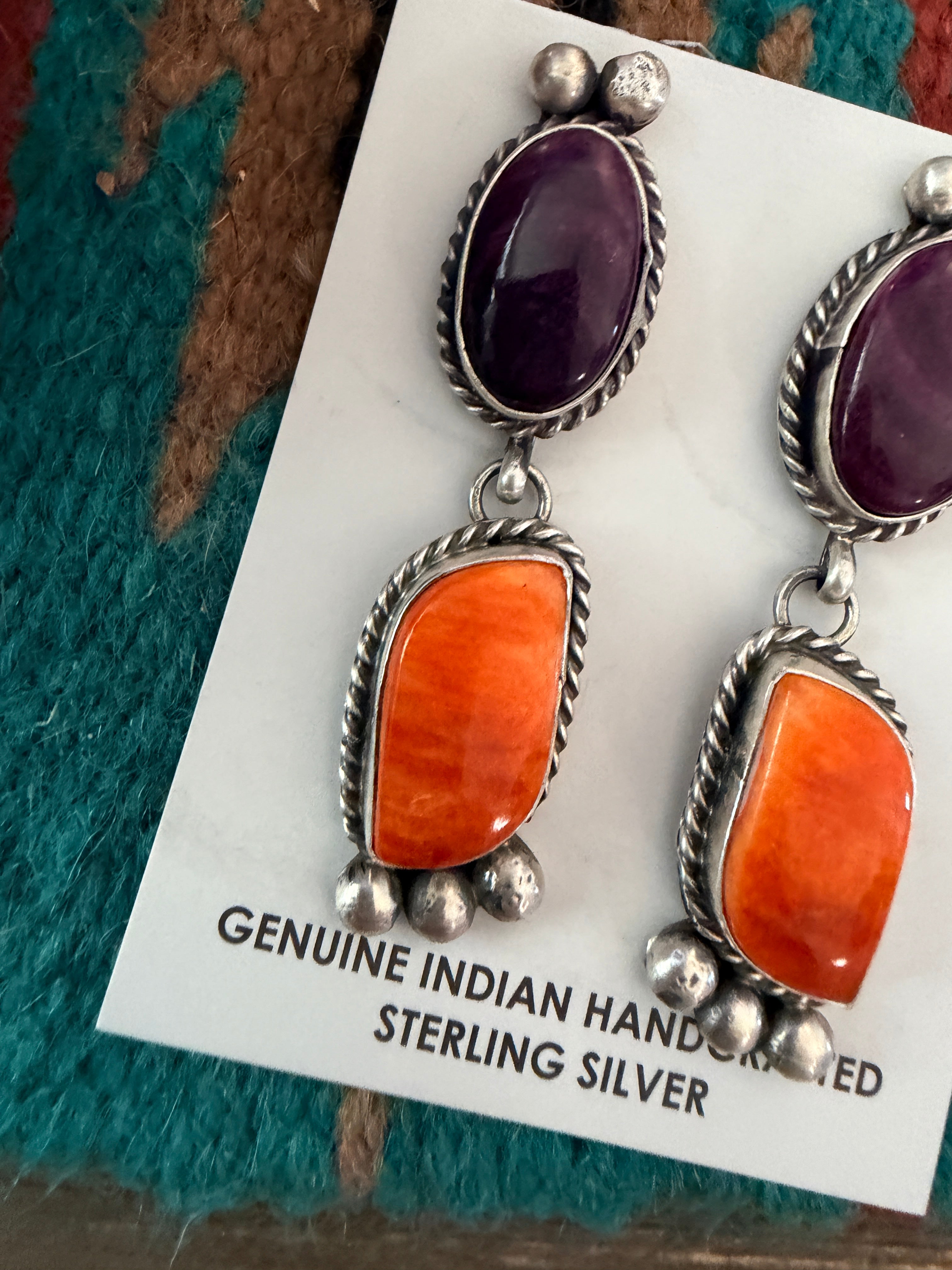Handcrafted Spiny Oyster & Sterling Silver Dangle Earrings by Vicky Hicks