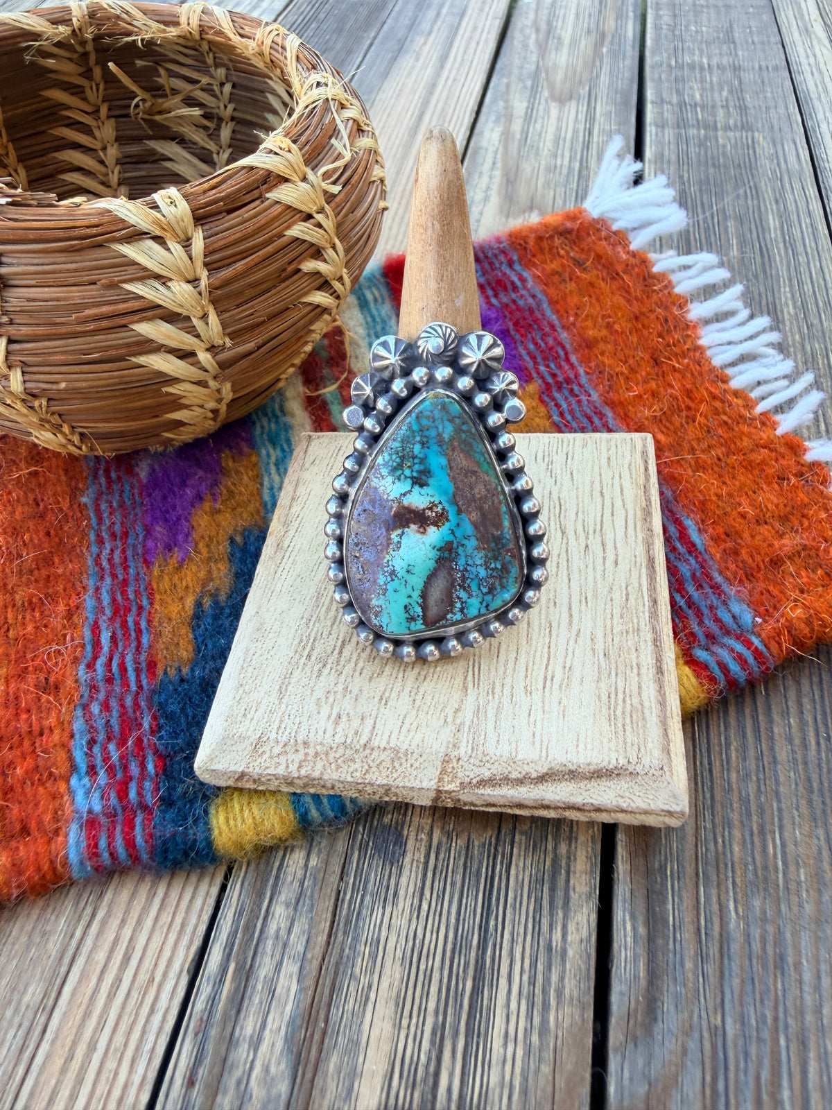 Handcrafted Royston Turquoise & Sterling Silver Ring 10 by Rosella Paxson