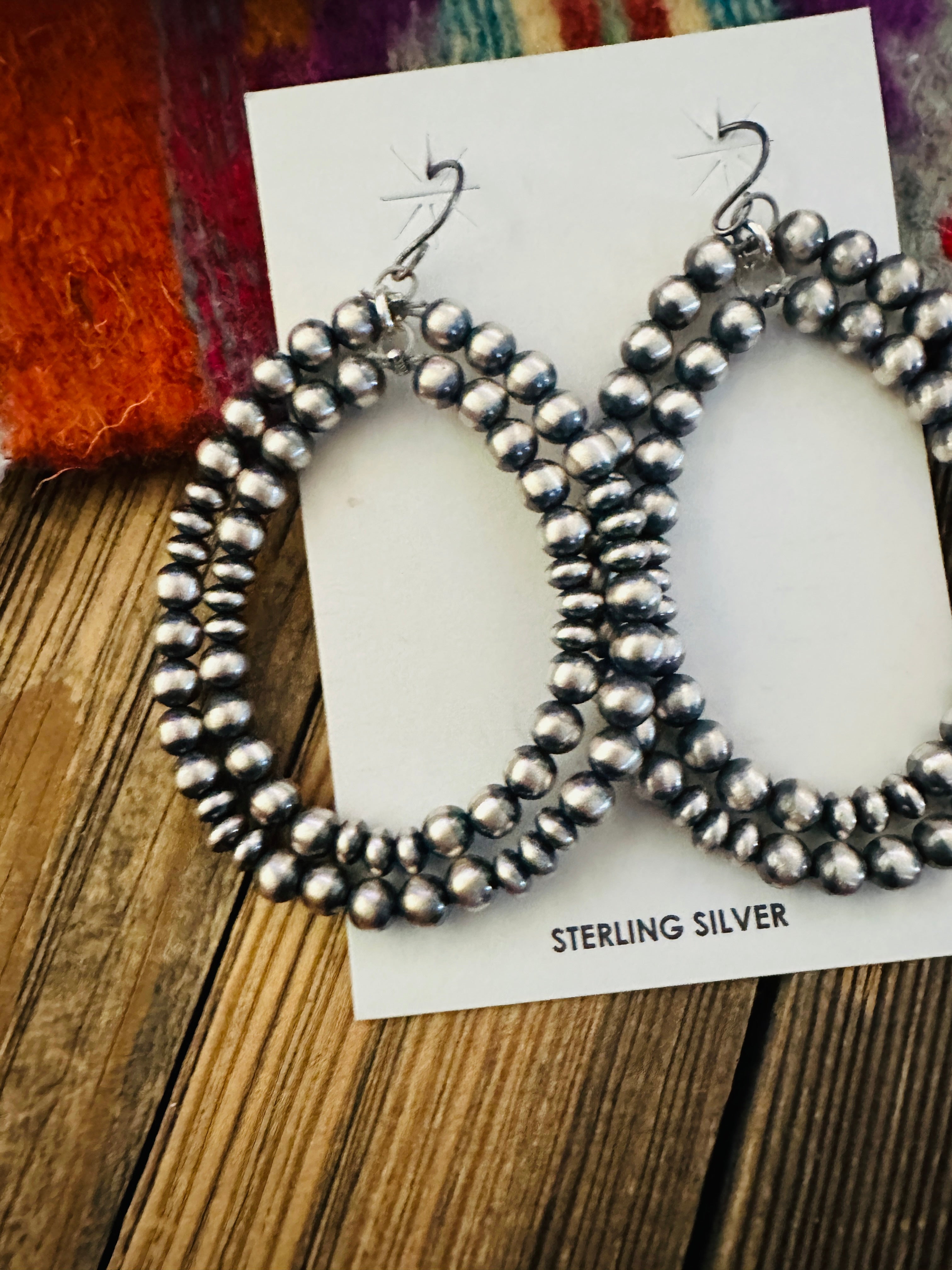 Handcrafted Sterling Silver Pearl Beaded Dangle Hoop Earrings