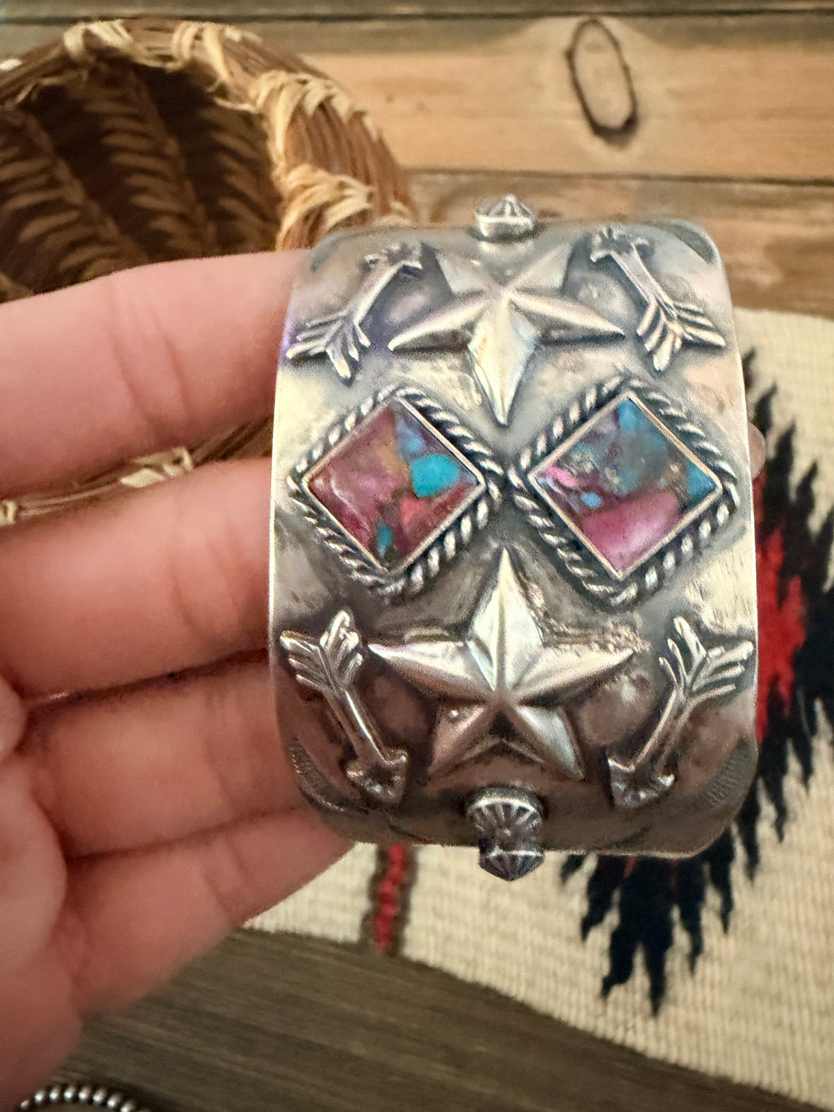 Handcrafted Pink Dream Mojave & Sterling Silver Cuff Bracelet by Larry Kaye