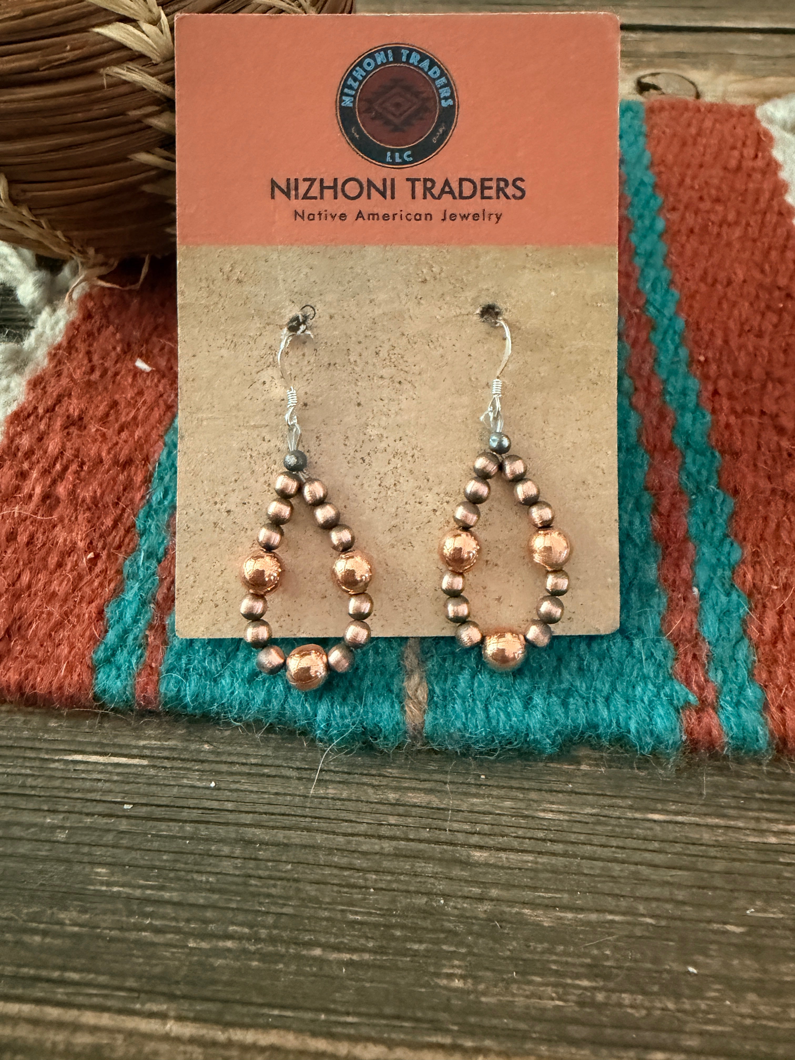Handcrafted Copper Beaded Dangle Hoop Earrings