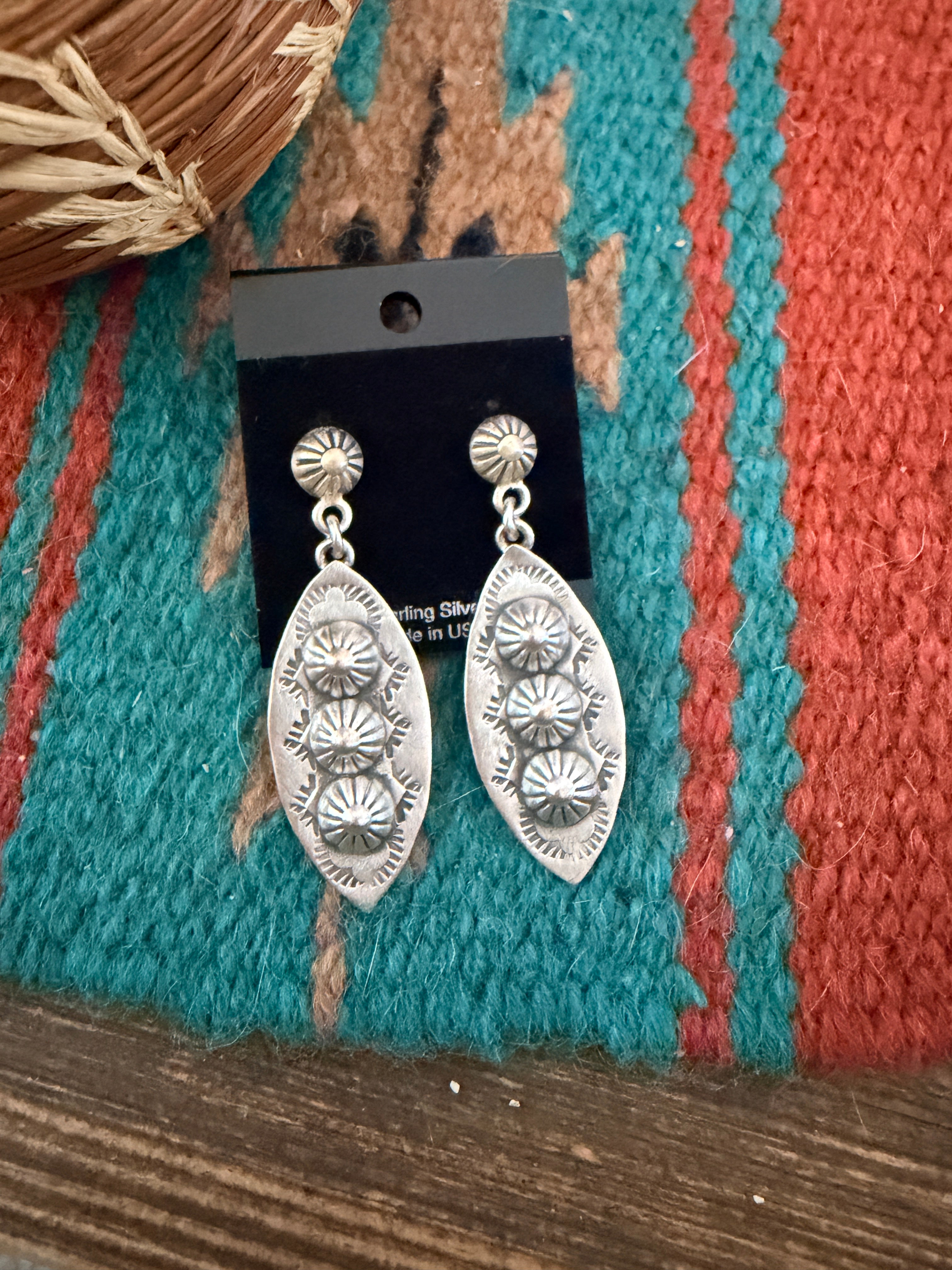Handmade Sterling Silver Concho Dangle Earrings