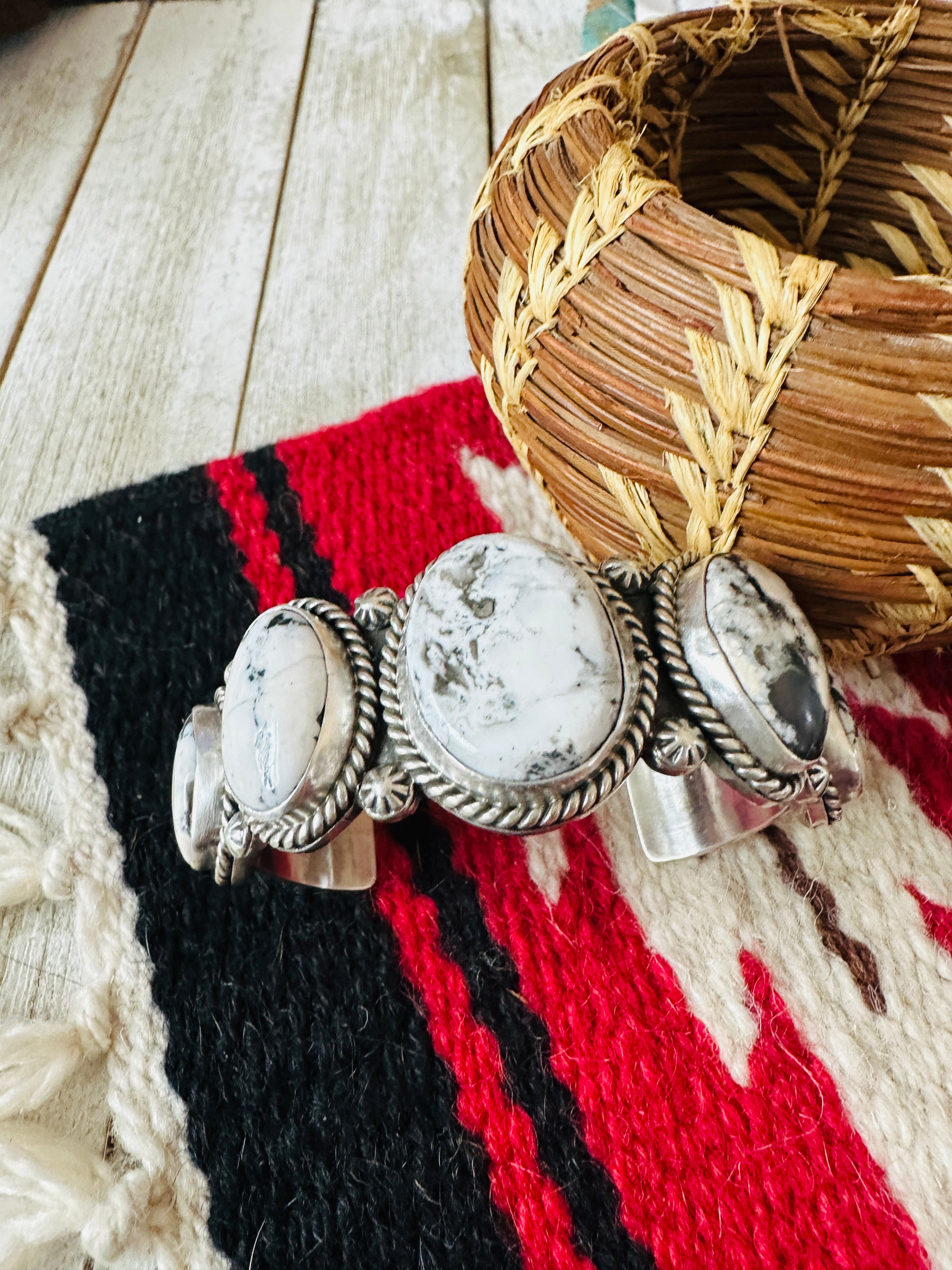 White Buffalo & Sterling Silver Cuff Bracelet /