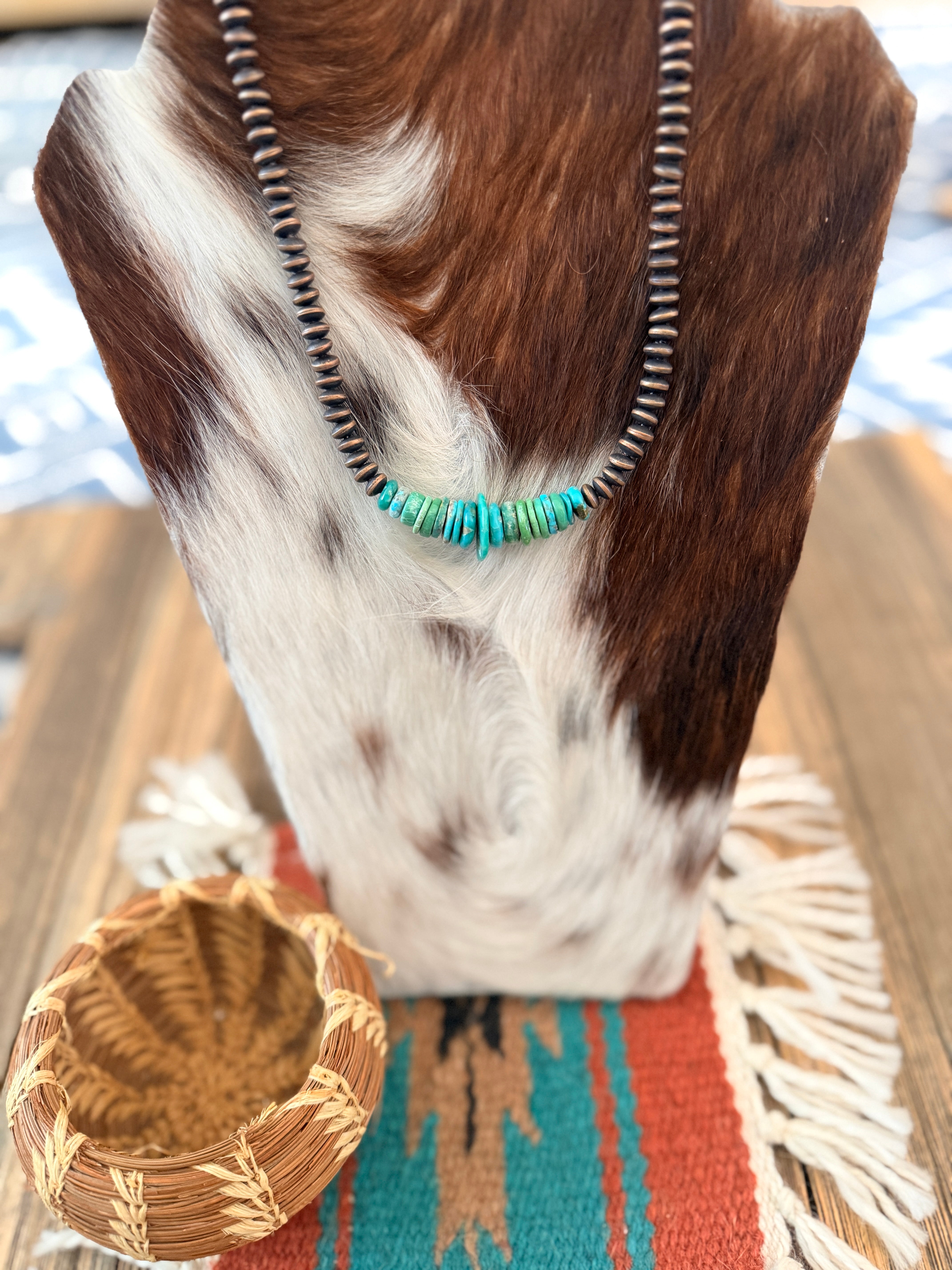 Handcrafted Turquoise & Copper 16” Beaded Necklace