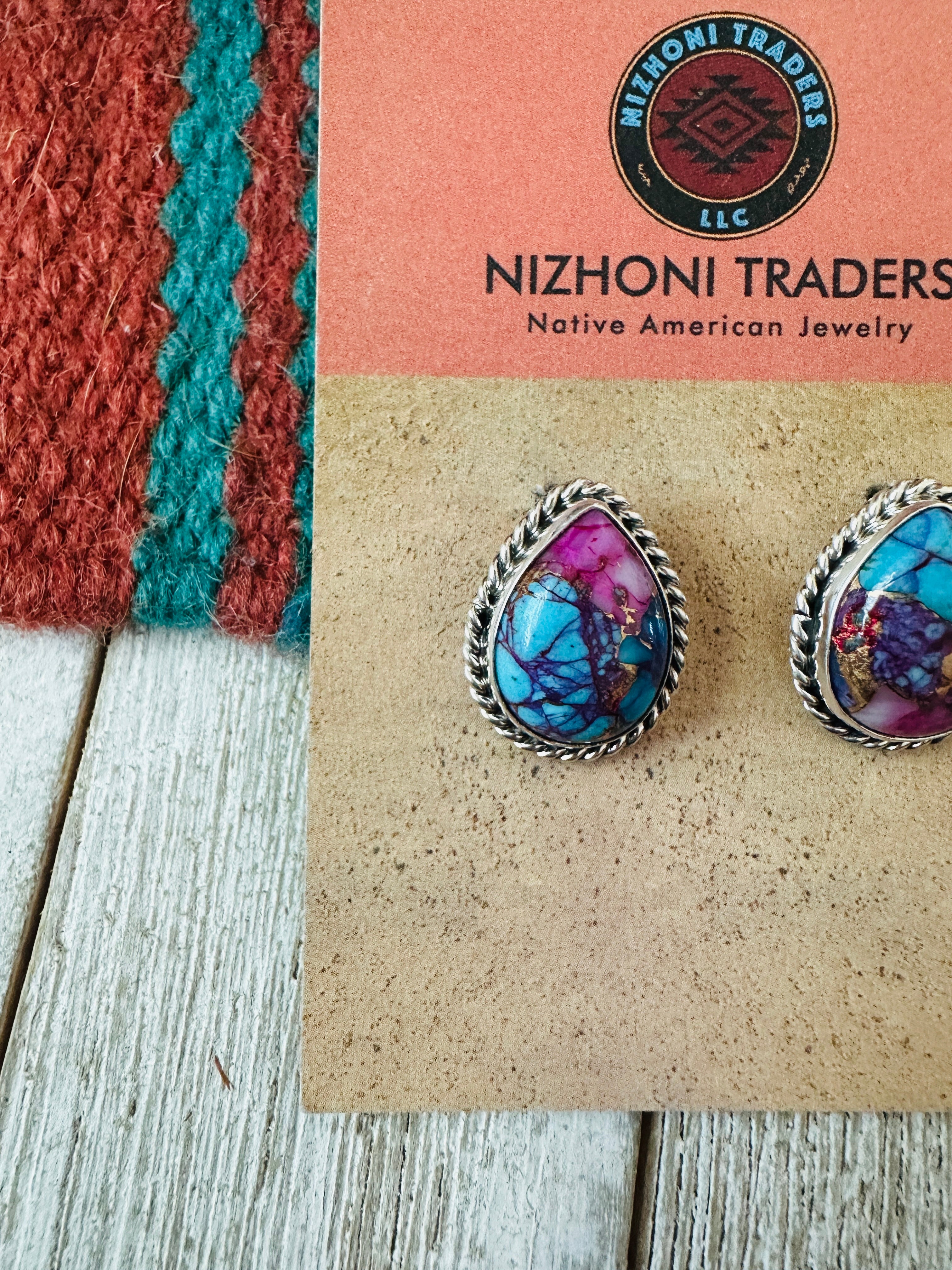 Handcrafted Pink Dream Mojave and Sterling Silver Teardrop Post Earrings