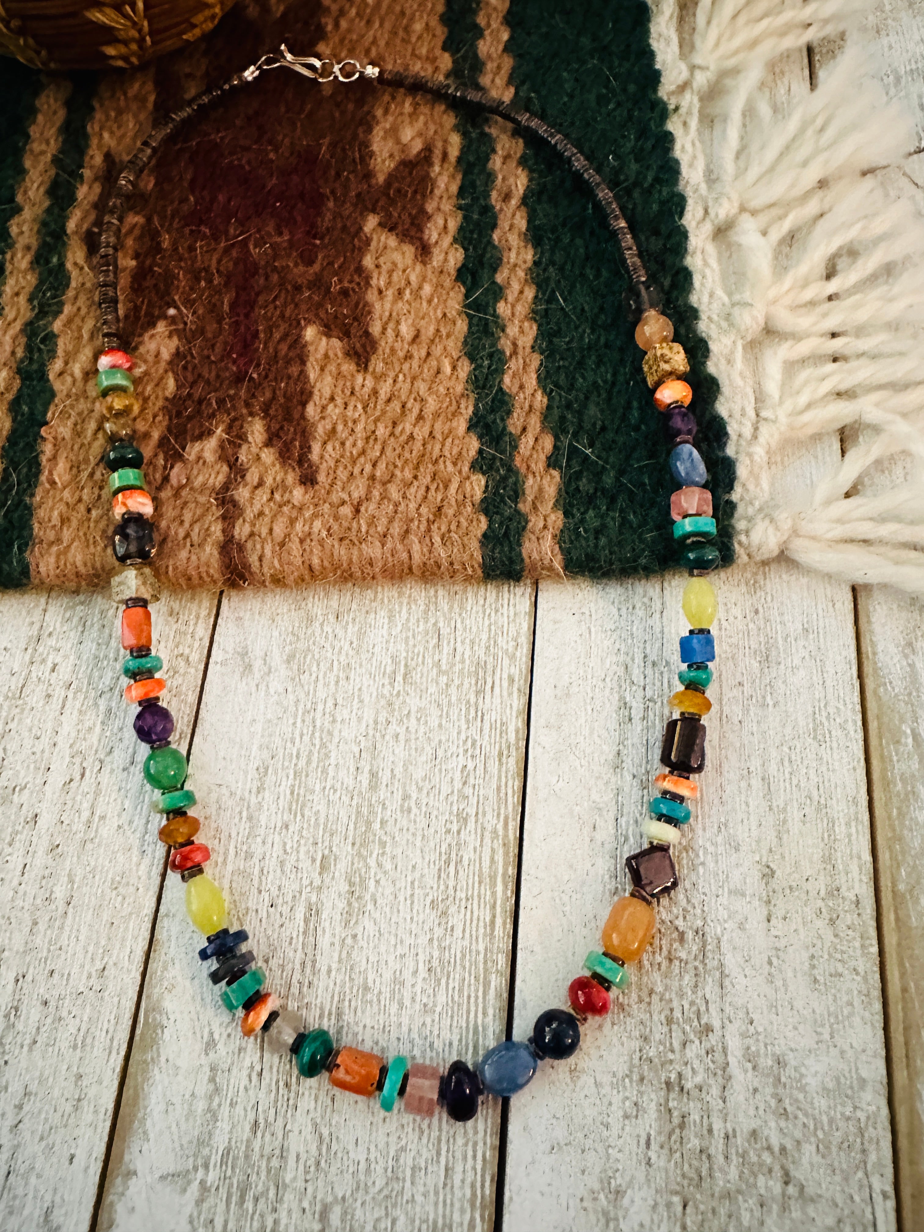 Navajo Multi Stone & Sterling Silver Beaded 18” Necklace