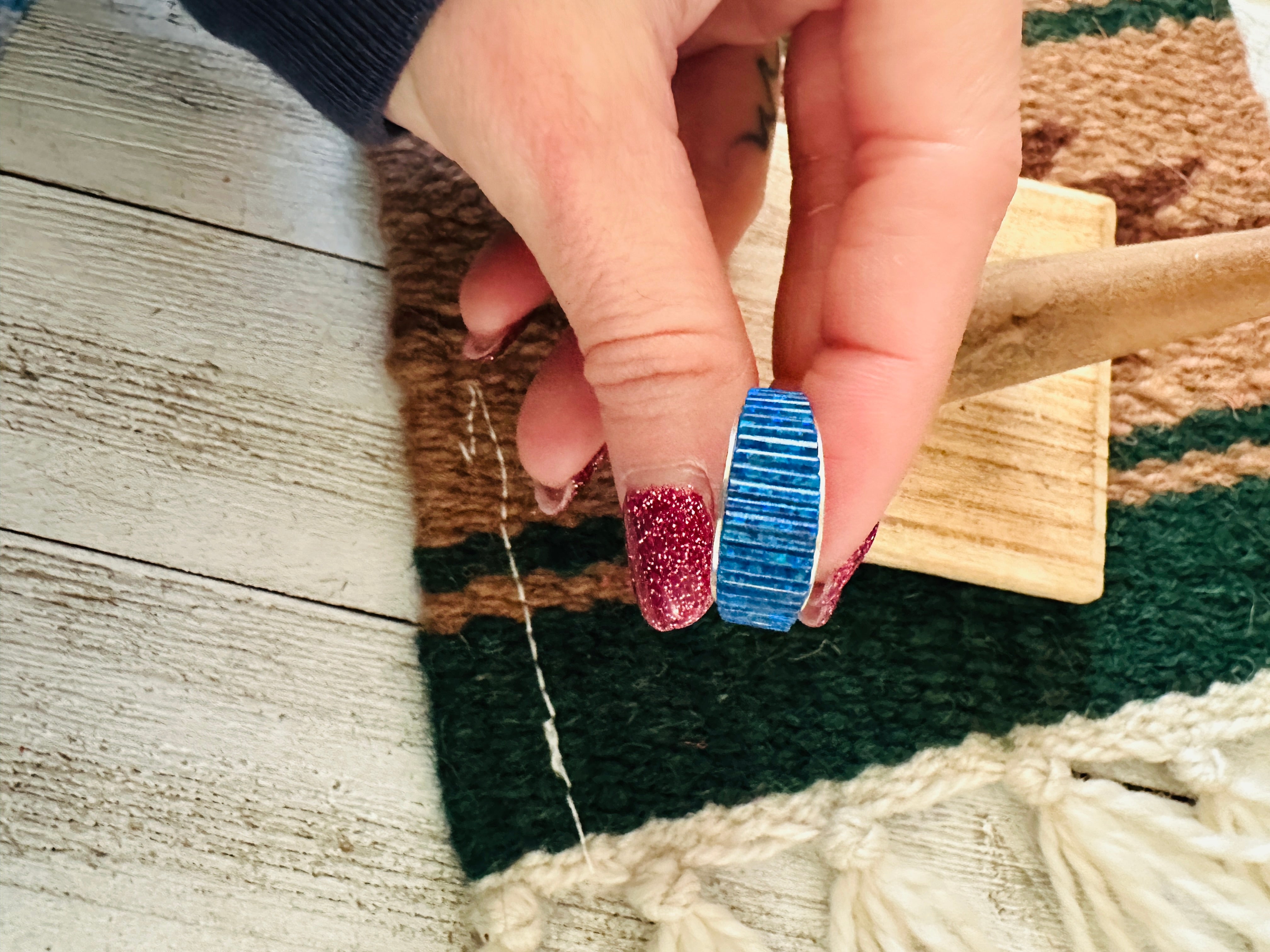 Zuni Sterling Silver & Blue Opal Inlay Ring Size 5.5