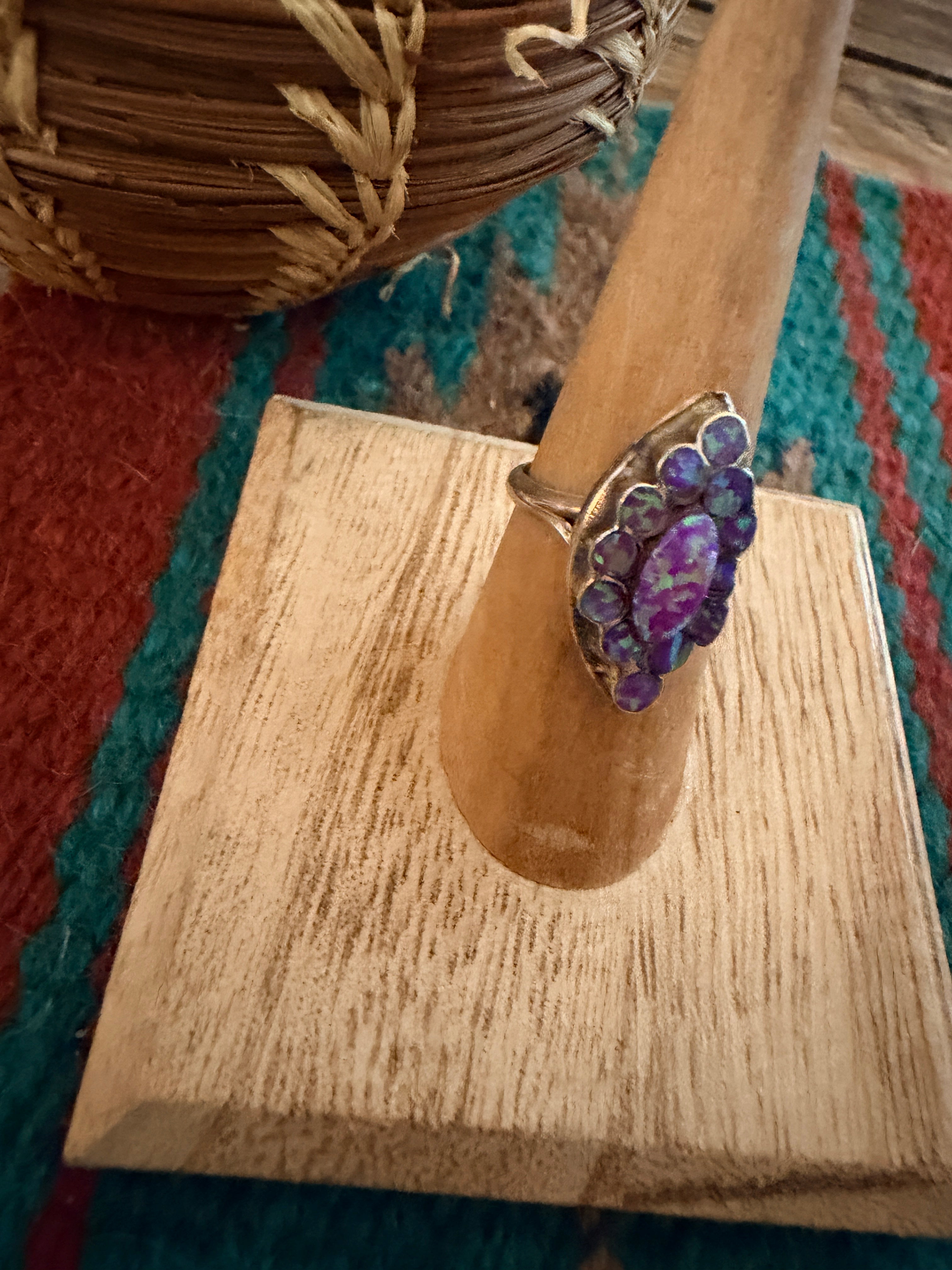 Handcrafted Purple Opal & Sterling Silver Ring Size 6.25