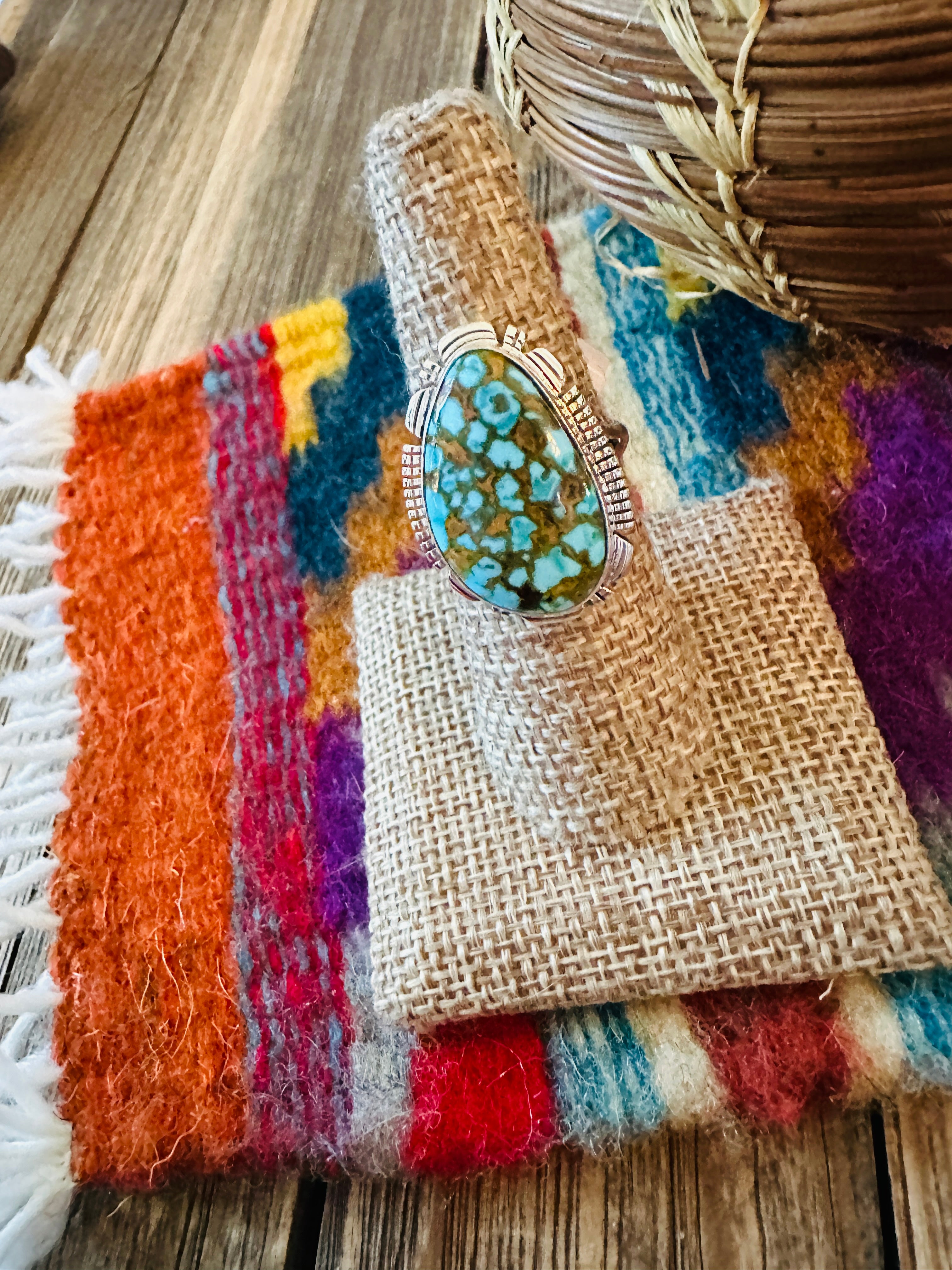 Handcrafted Sonoran Mountain Turquoise & Sterling Silver Ring size 8