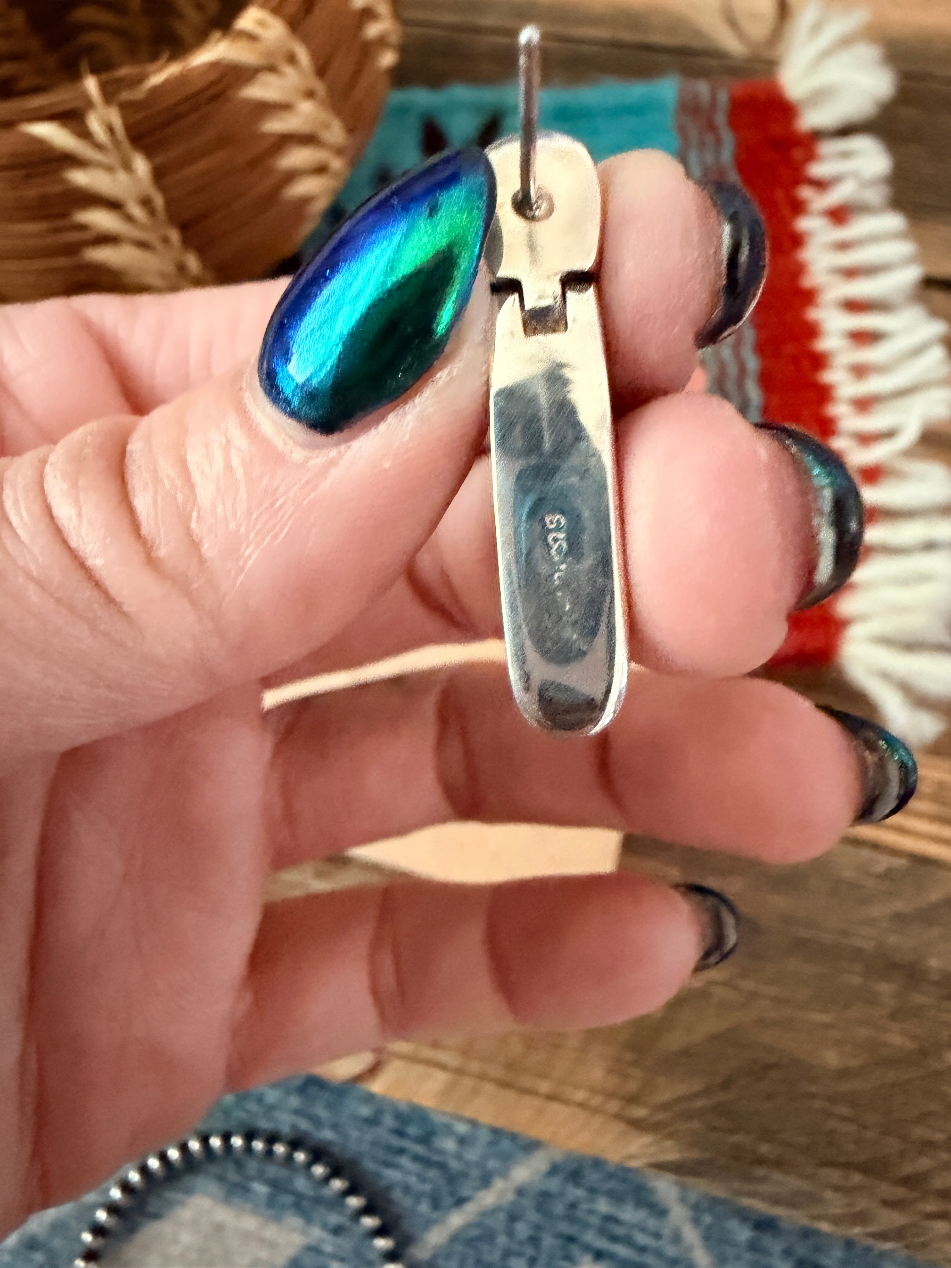 Old Pawn Handcrafted Sterling Silver & Turquoise Dangle Earrings