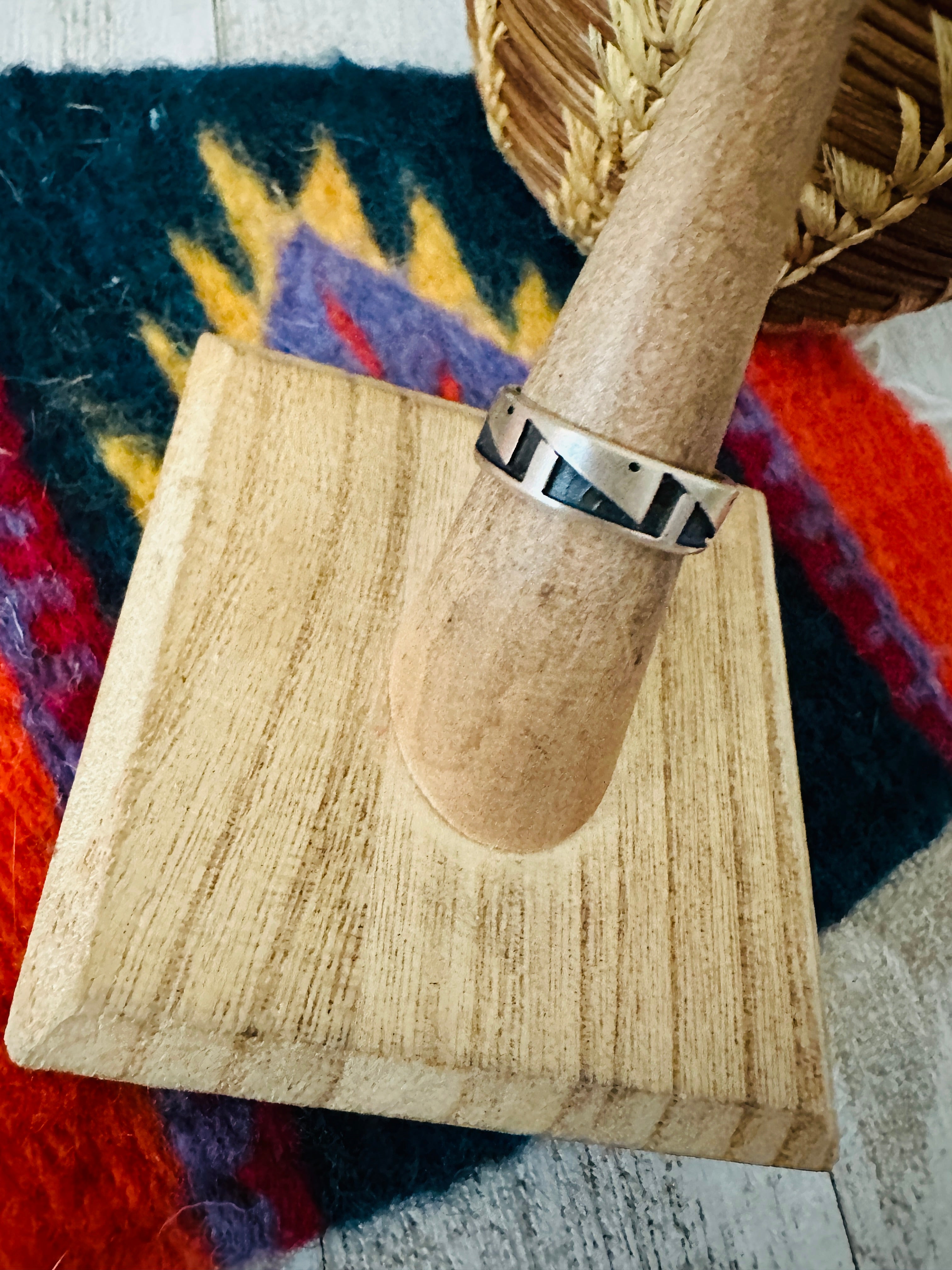 Hopi Overlaid Sterling Silver Cigar Band Ring