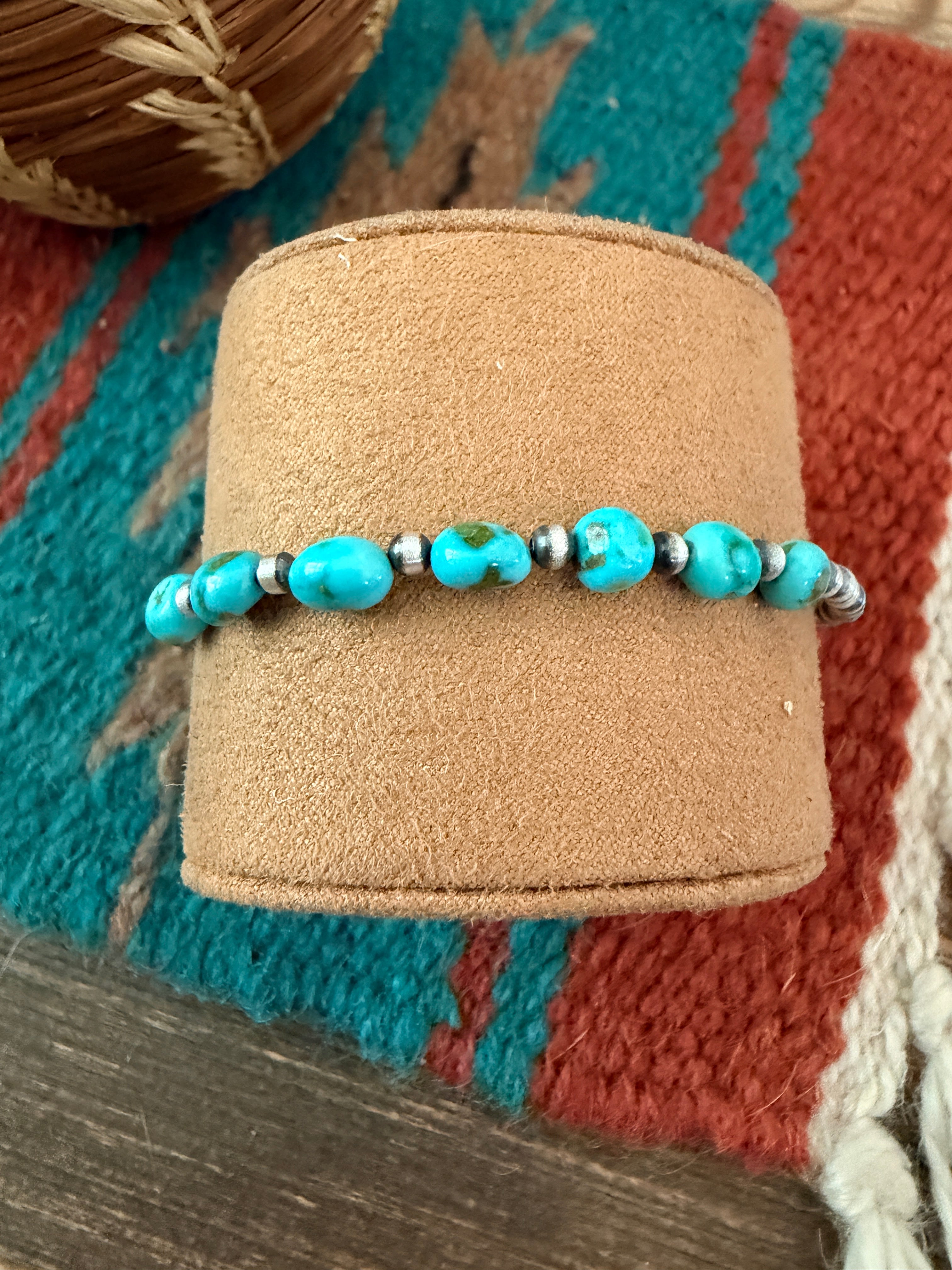 Handcrafted Sonoran Gold Turquoise & Sterling Silver Pearl Beaded Bracele