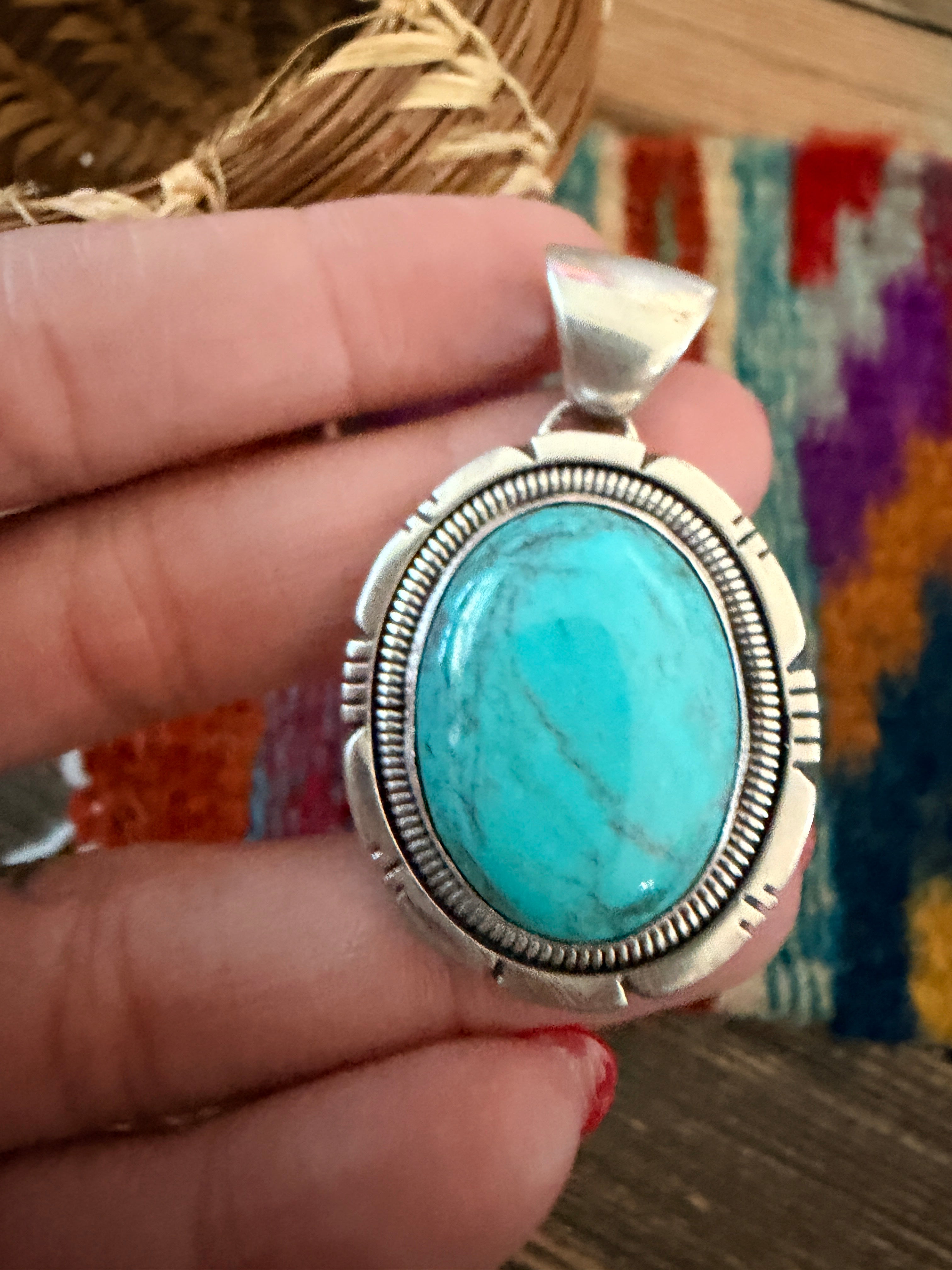 Handcrafted Turquoise and Sterling Silver Pendant by Wydell Billie