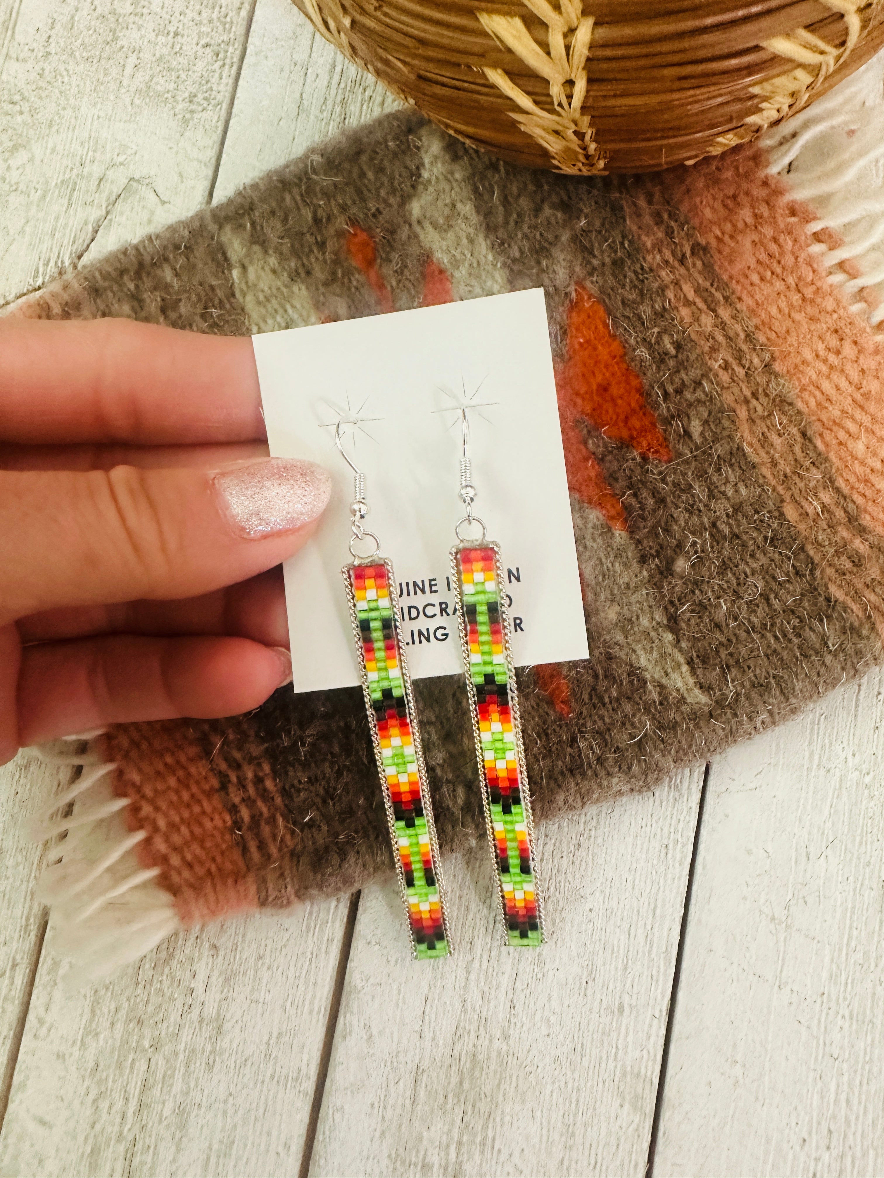 Navajo Handmade Multicolor Beaded Dangle Earrings