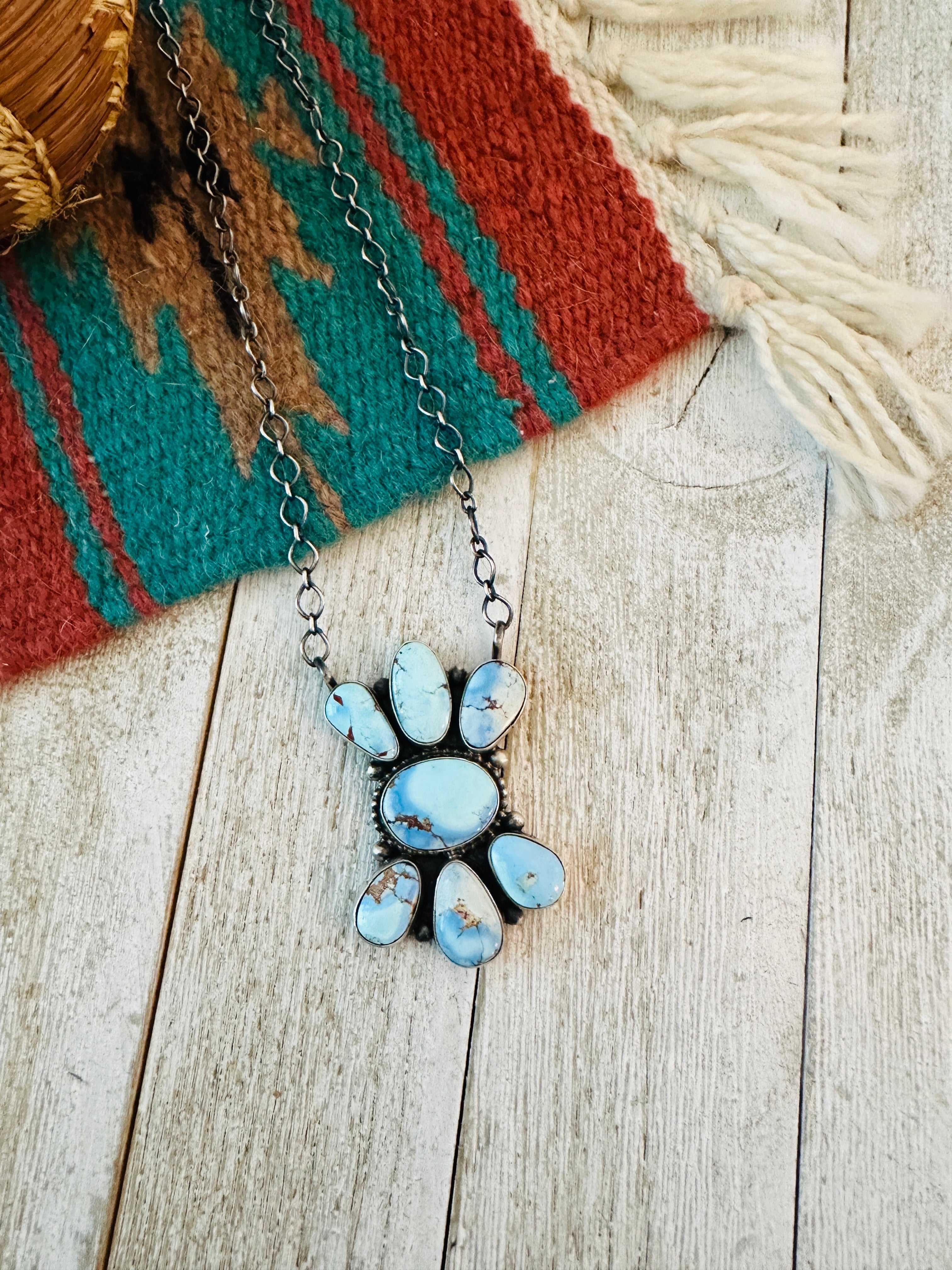 Handcrafted Sterling Silver & Golden Hills Turquoise Cluster Necklace